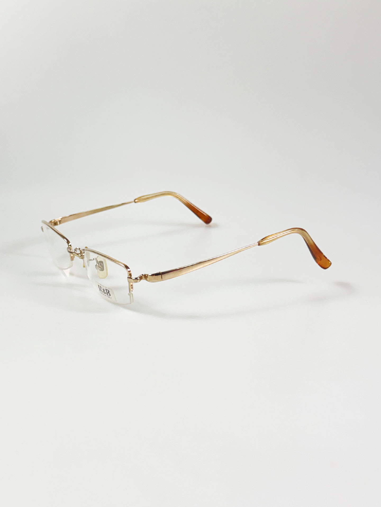 R&B EYEWEAR Gold Square Semi-Rimless Metal Frame Glasses