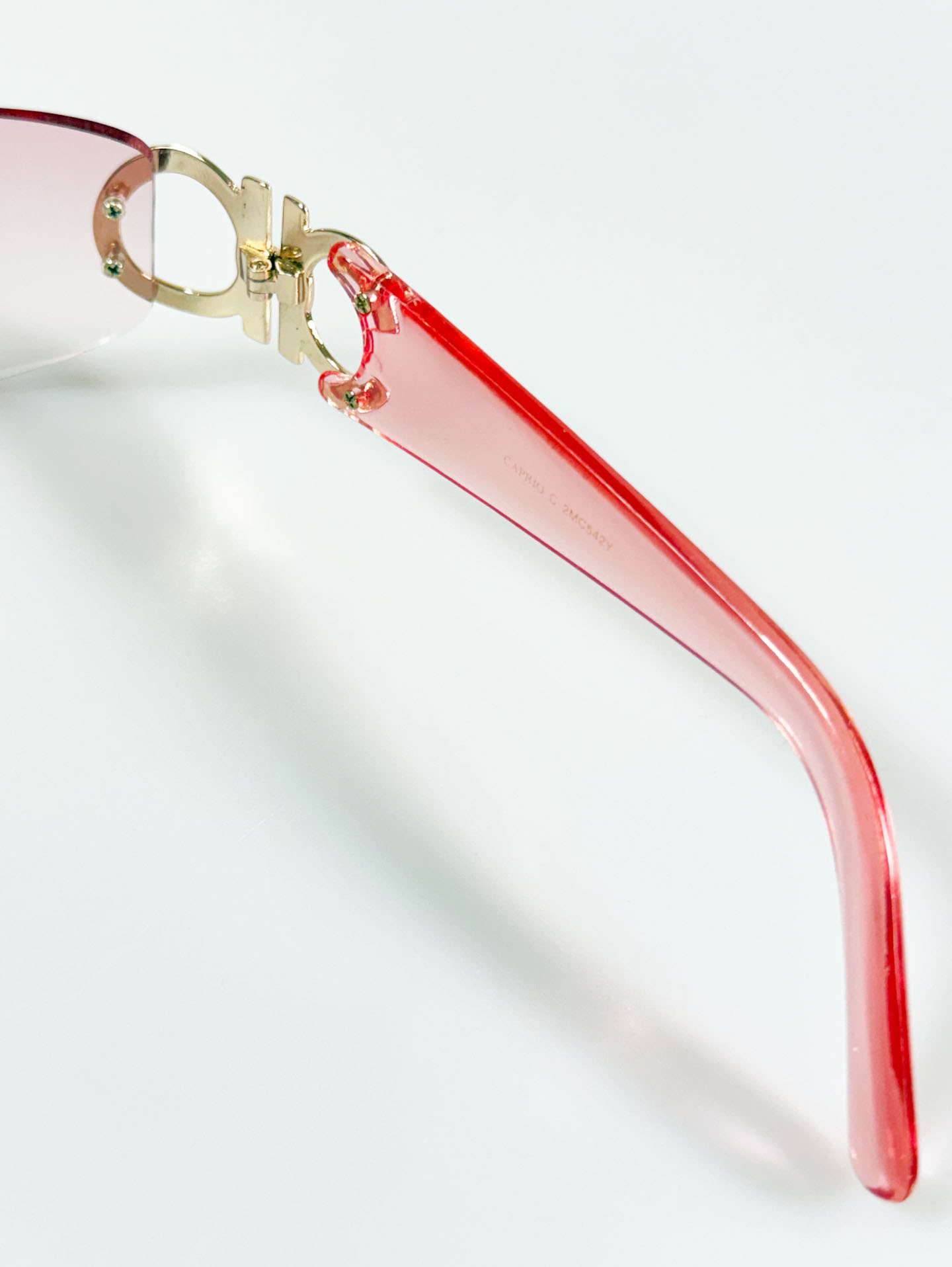 CAPRIO Rimless Square Pink Tint Metal Sunglasses