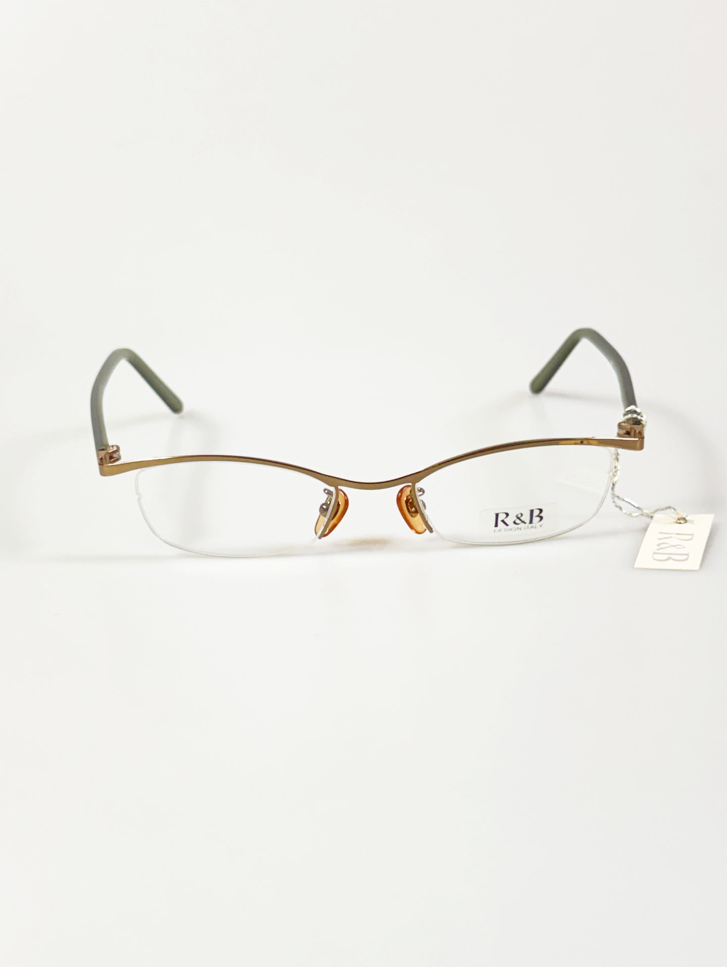 R&B Eyewear Slim Semi-Rimless Gold Tone Metal Frame Glasses