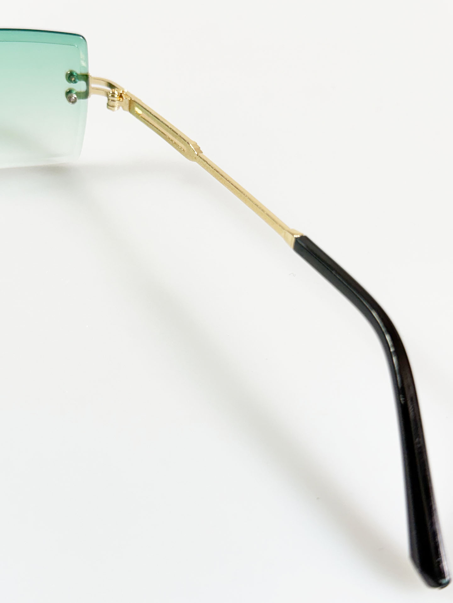 Green Gradient Gold Metal Rimless Square Tint Sunglasses