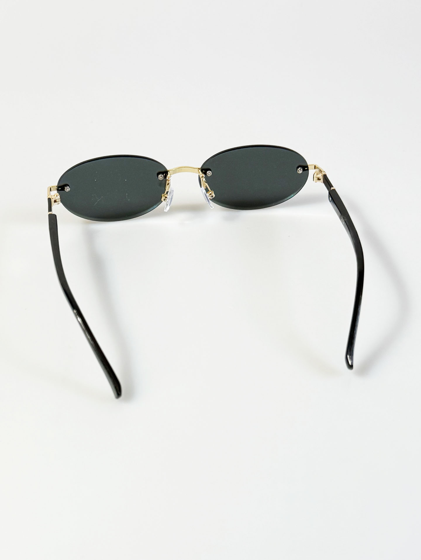 Rimless Oval Gold Metal Frame Smoke Gray Lens Sunglasses