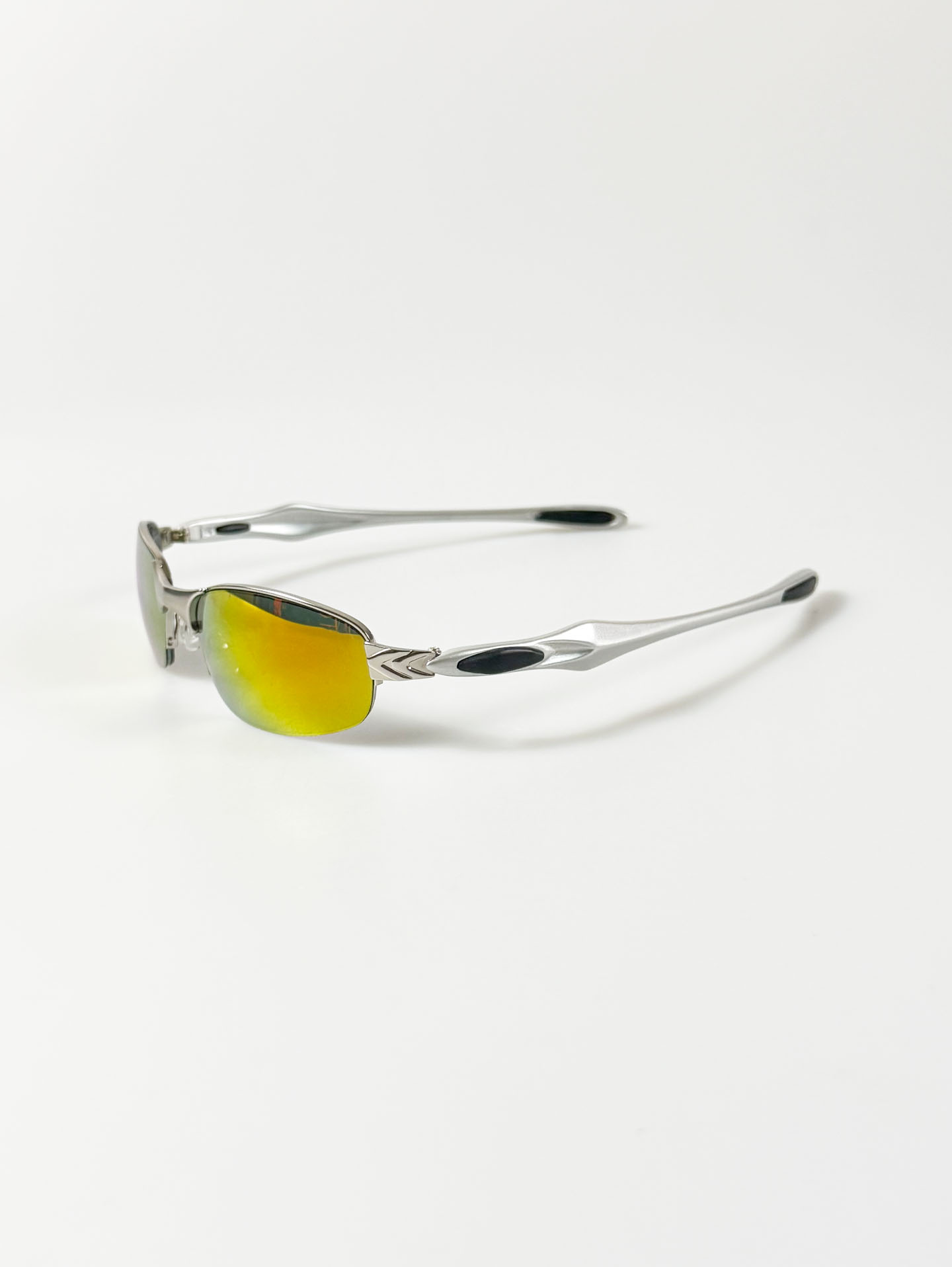 Silver Wraparound Square Metal Mirrored Sunglasses
