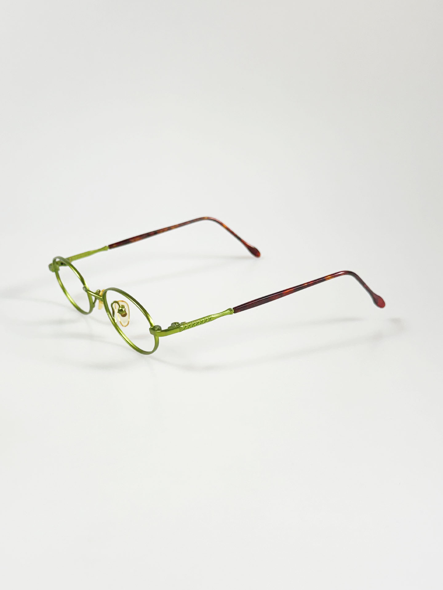 90's TORTOISE Forest Green Slim Oval Metal Frame Glasses