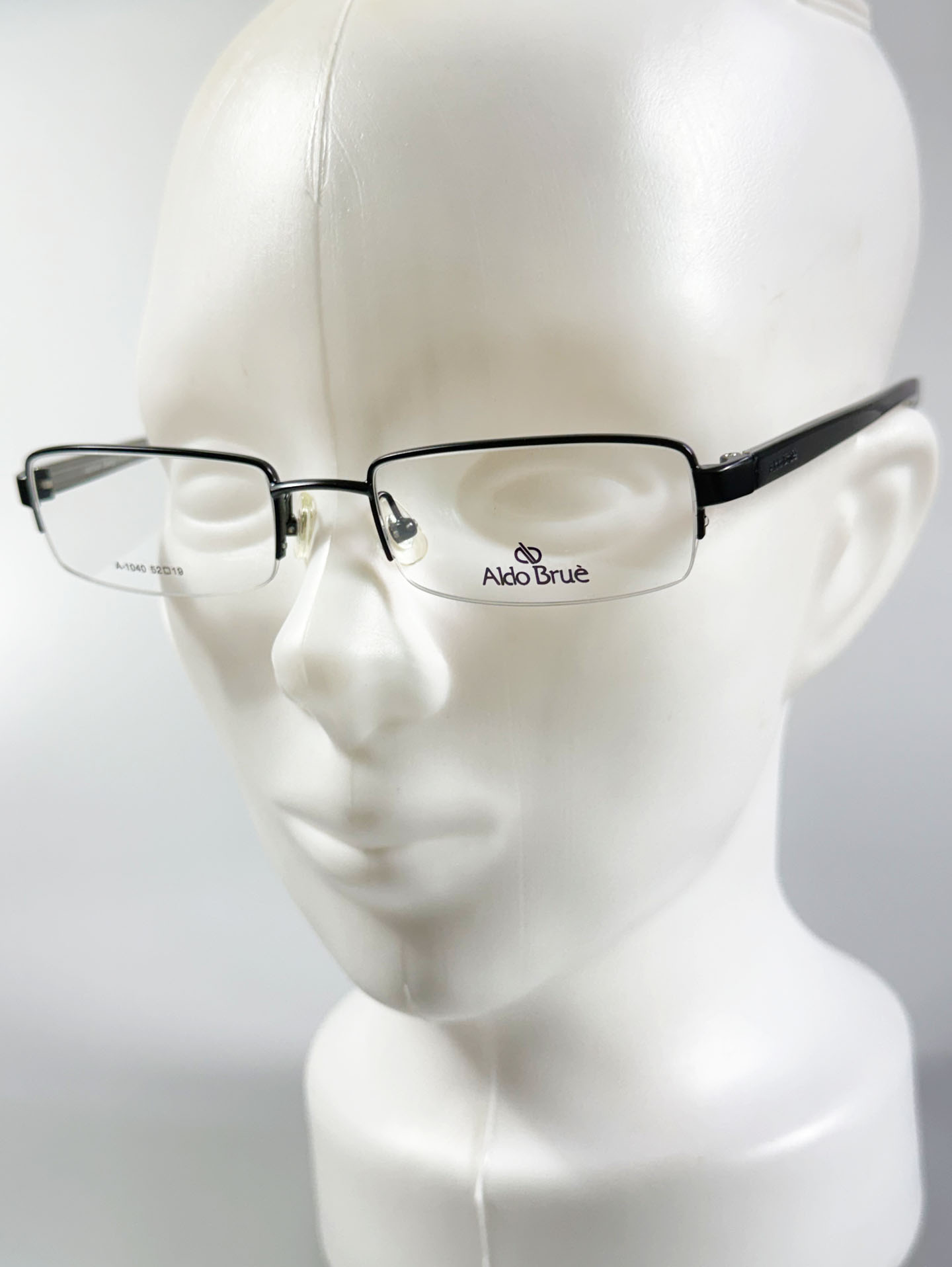 Aldo Brue Black Half-Rim Square Metal Glasses