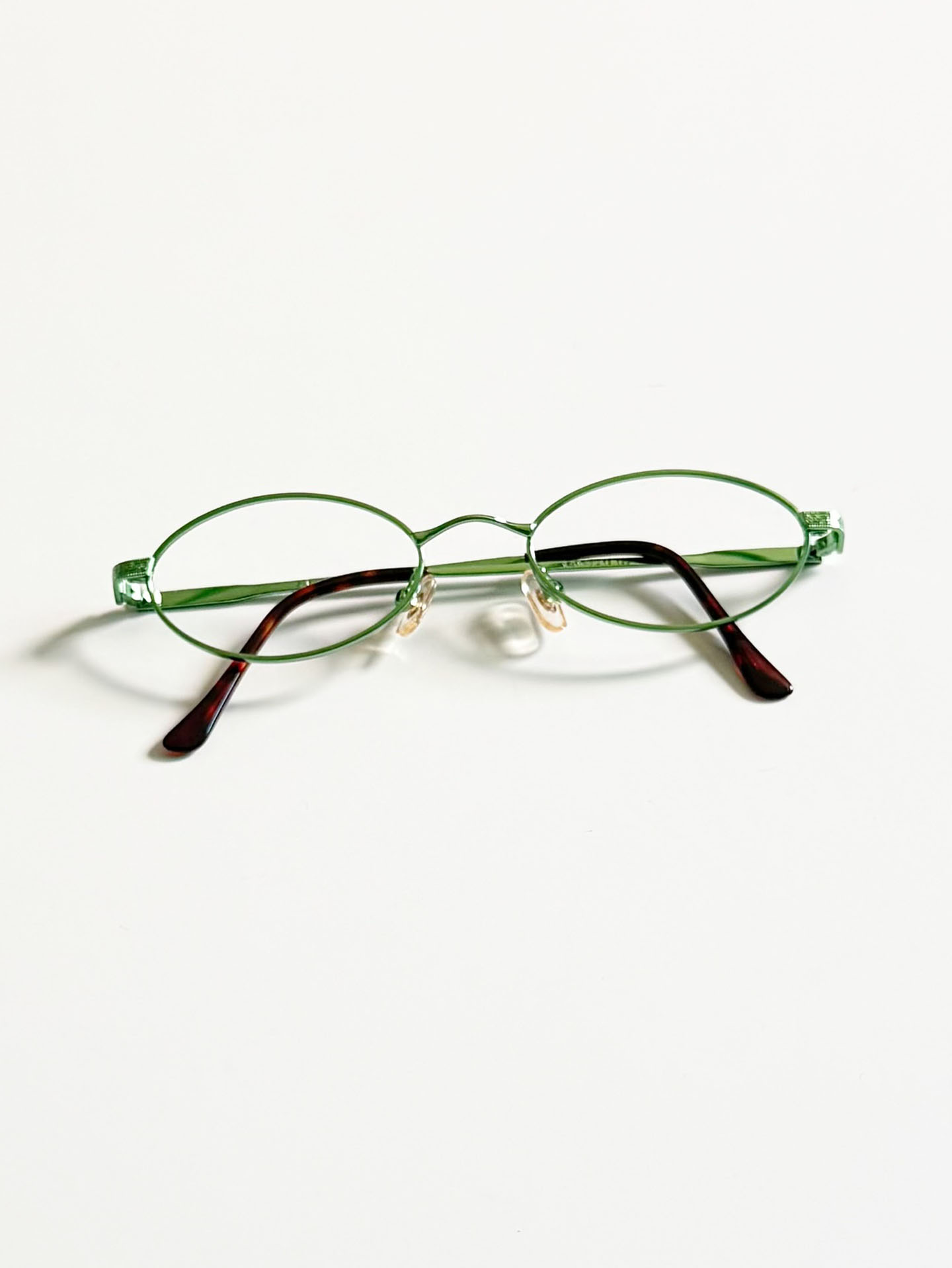 90's EYE WORLD Green Slim Oval Metal Glasses