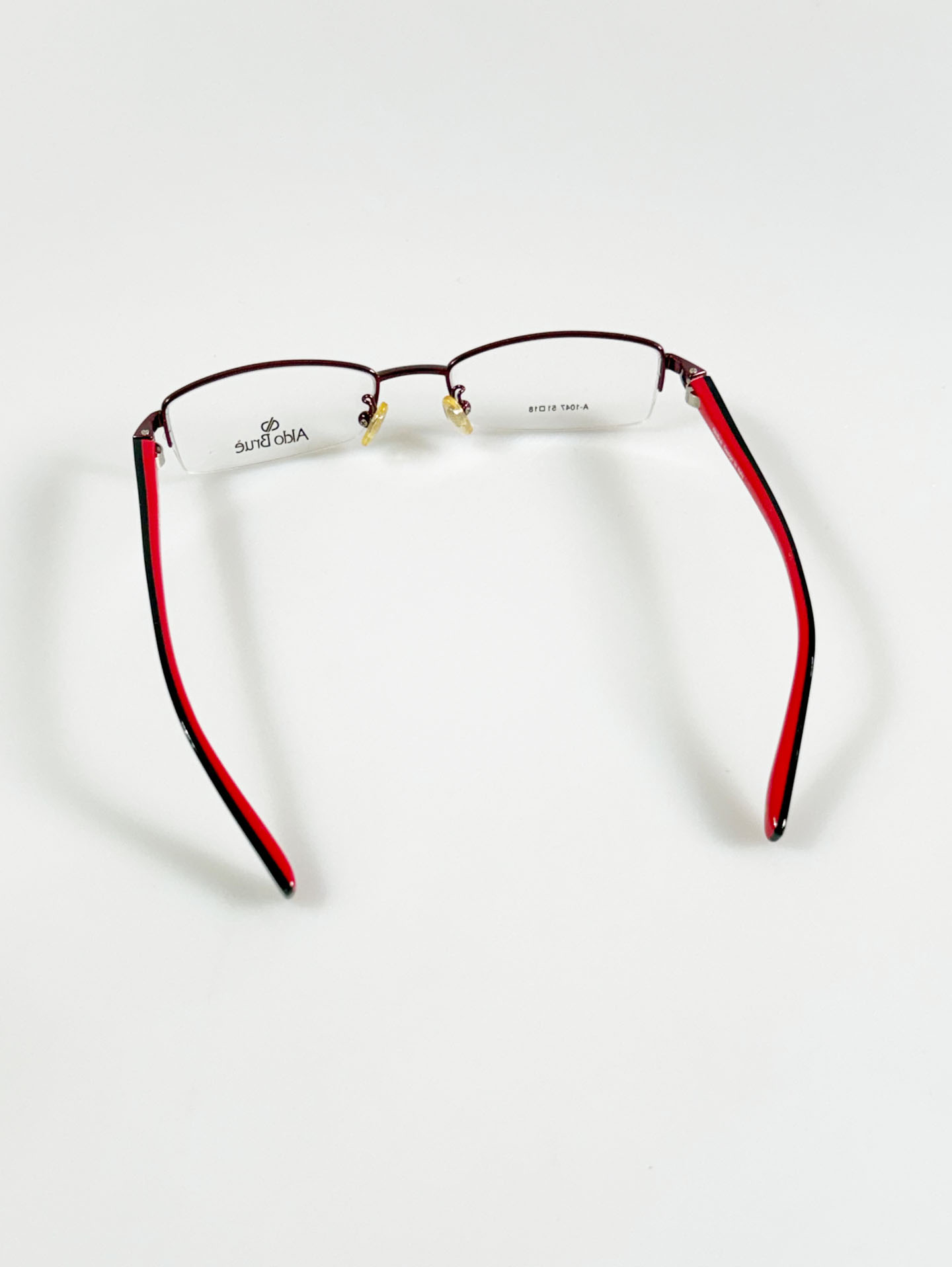 Aldo Brue Burgundy Half-Rim Square Metal Glasses