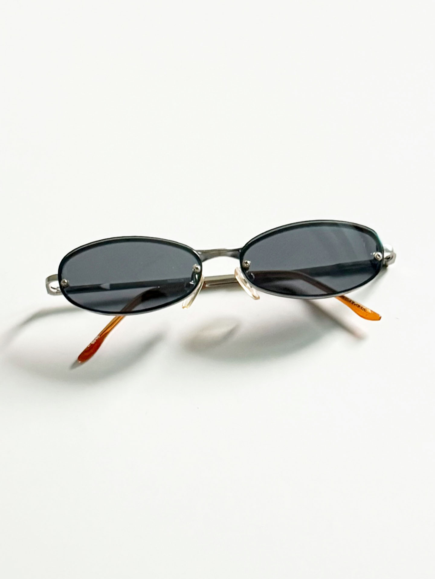 90's Silver Metal Rimless Slim Oval Sunglasses