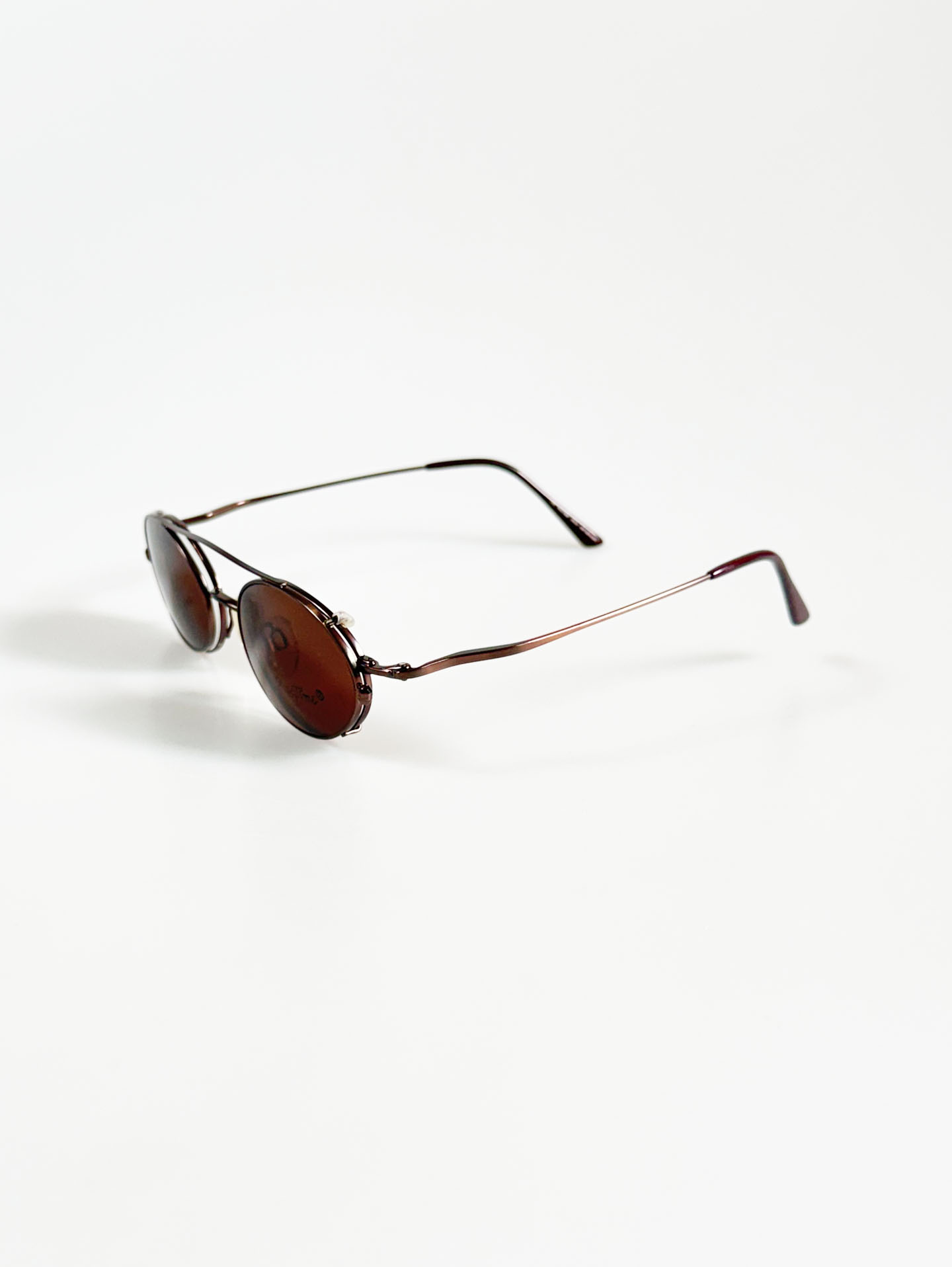 90's RAGTIME Brown Slim Oval Metal Clip-On Glasses