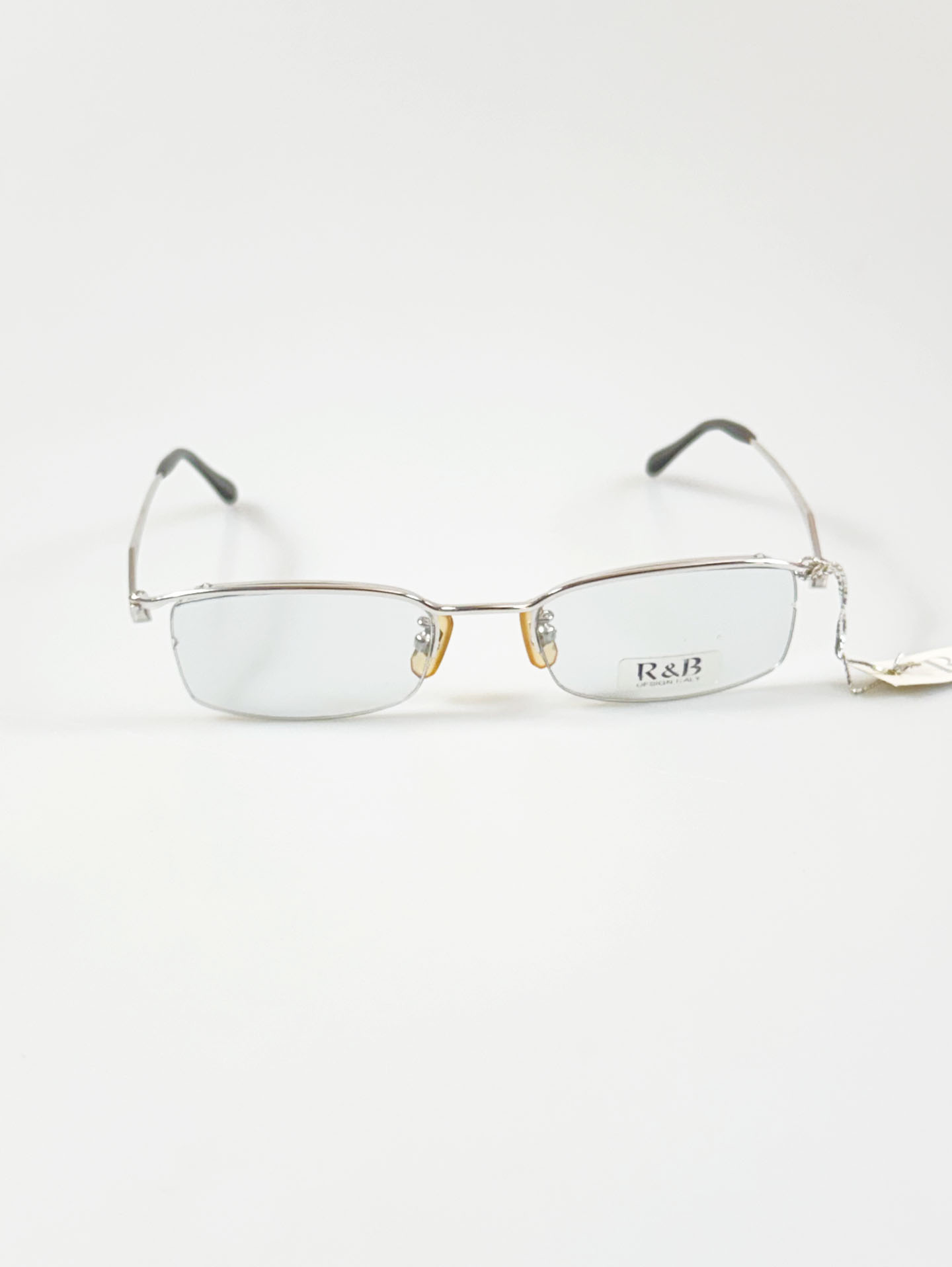 R&B Eyewear Silver Slim Square Semi-Rimless Metal Glasses