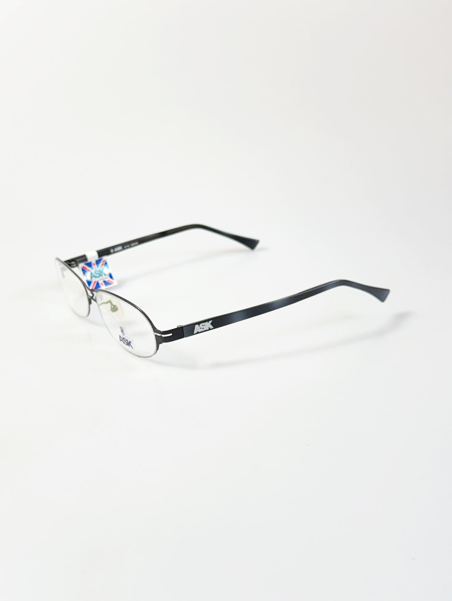 ASK Black Double-Bridge Slim Oval Metal Frame Glasses