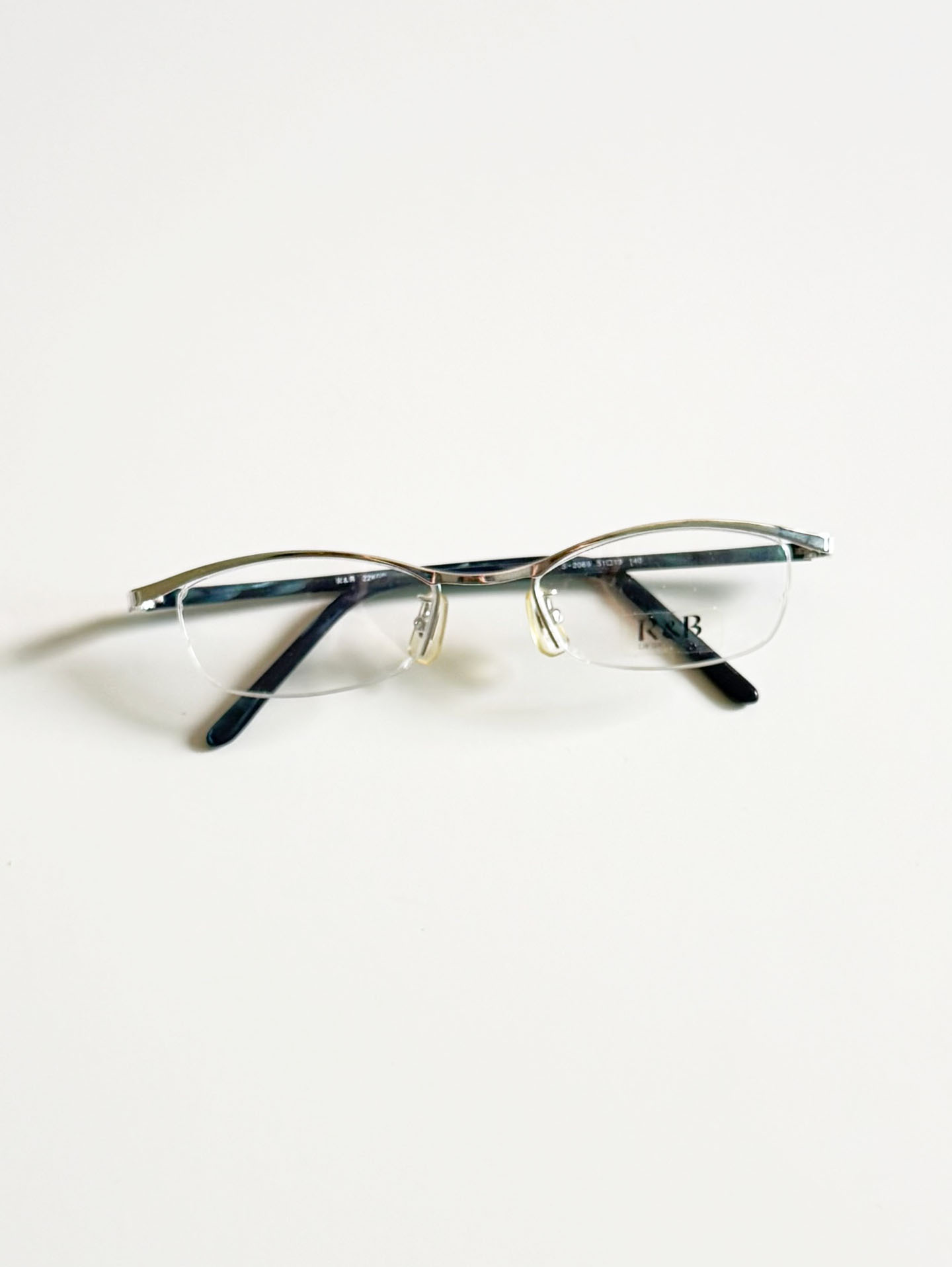 R&B Eyewear Slim Semi-Rimless Silver Tone Metal Frame Glasses