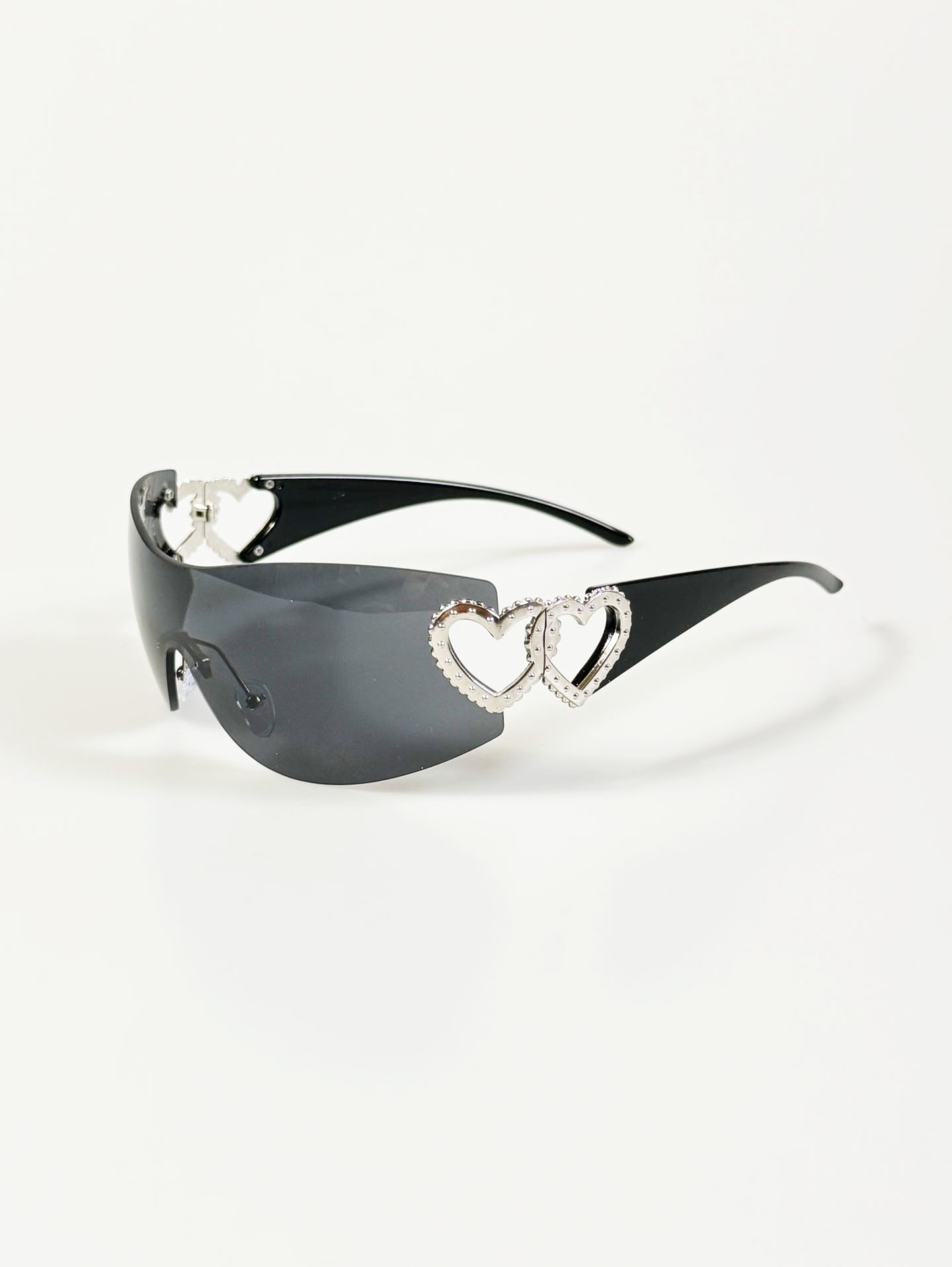 Black Goggle Shield Rimless Wraparound Sunglasses