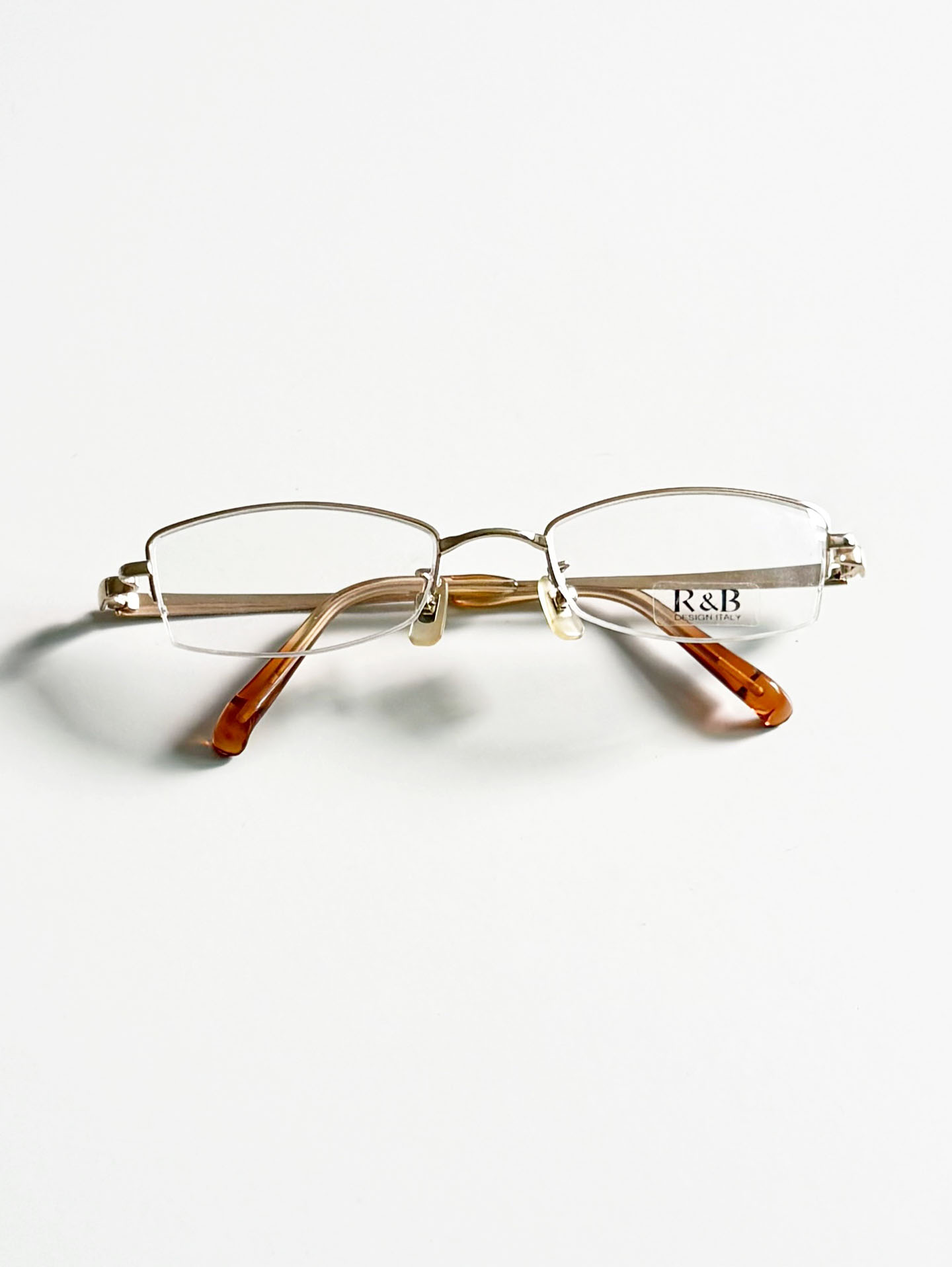 R&B EYEWEAR Gold Square Semi-Rimless Metal Frame Glasses
