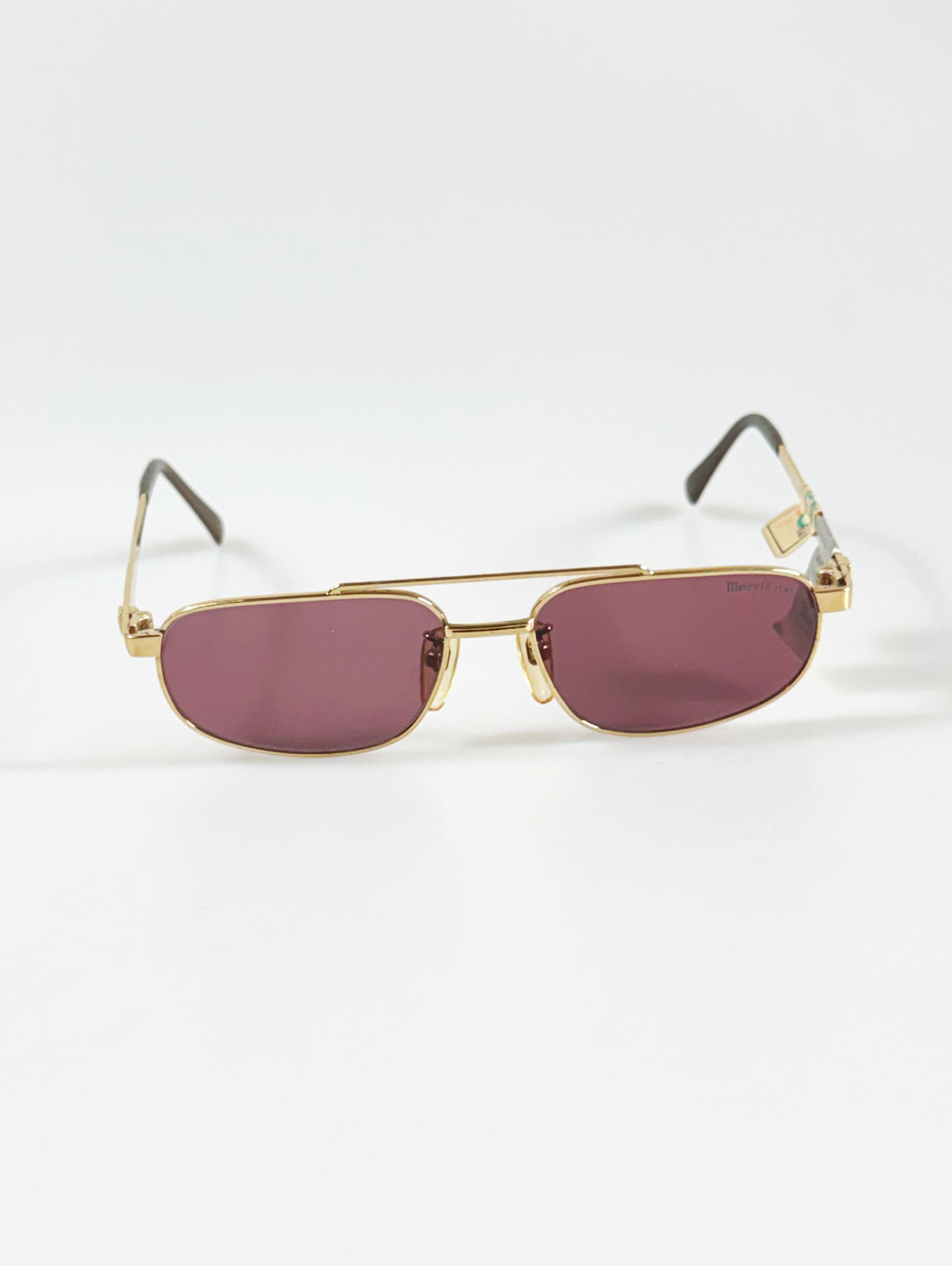 90's Marelli Italy Double Bridge Gold Metal Square Tint Sunglasses