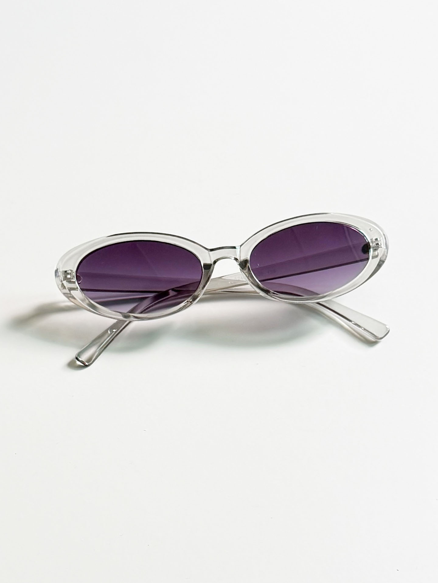 Clear Crystal Semi Cat-Eye Oval Frame Tint Sunglasses