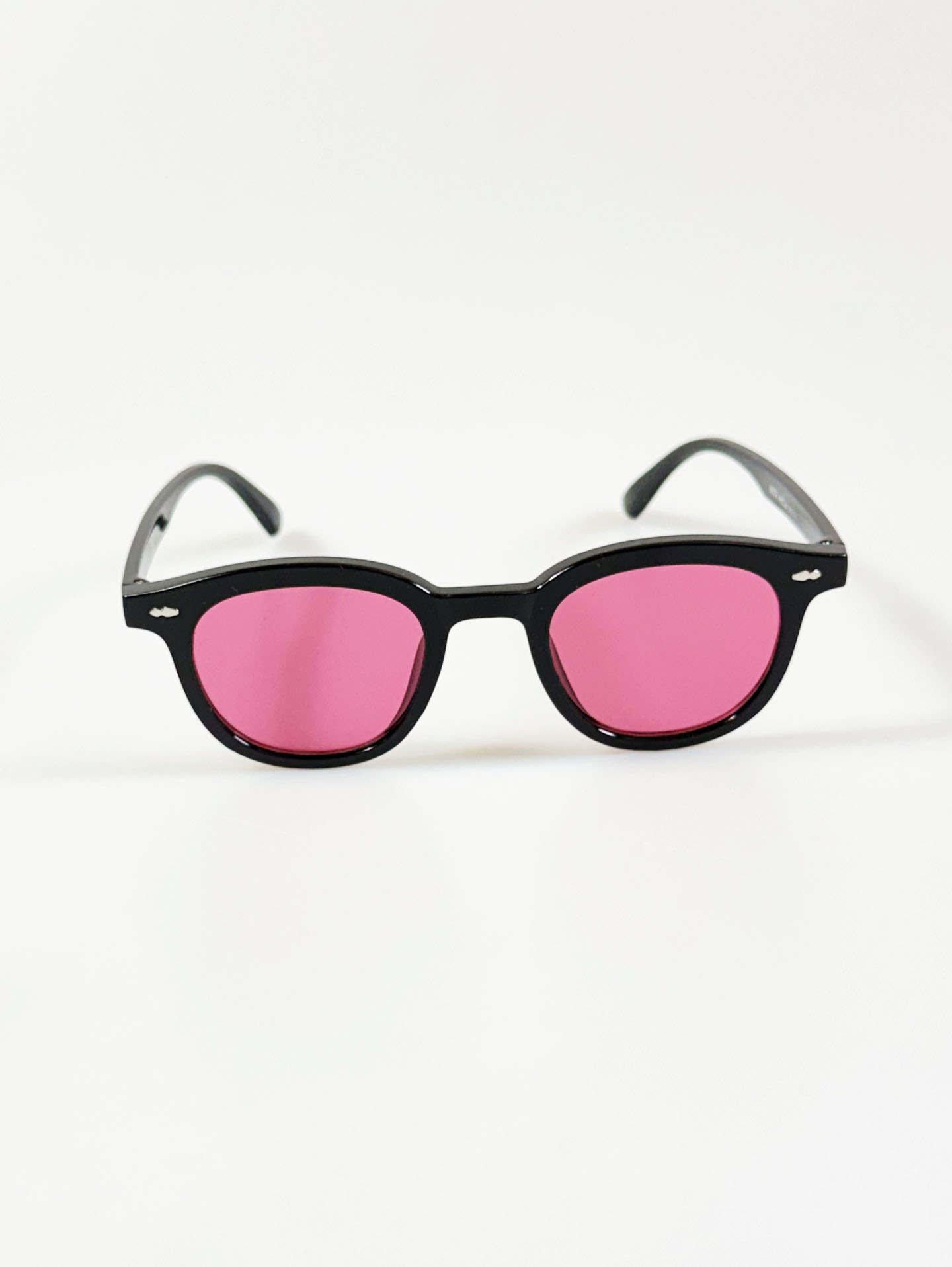Black Bold Rounded Square Pink Tint Sunglasses