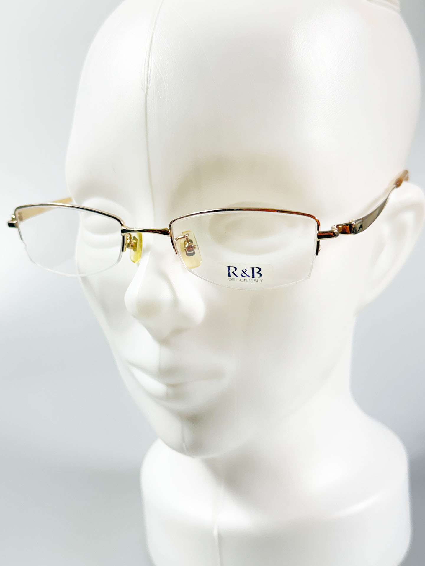 R&B EYEWEAR Gold Square Semi-Rimless Metal Frame Glasses