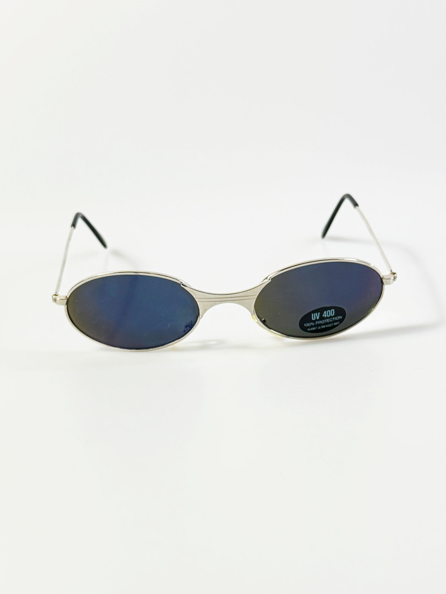 90's Silver Slim Oval Metal Sunglasses