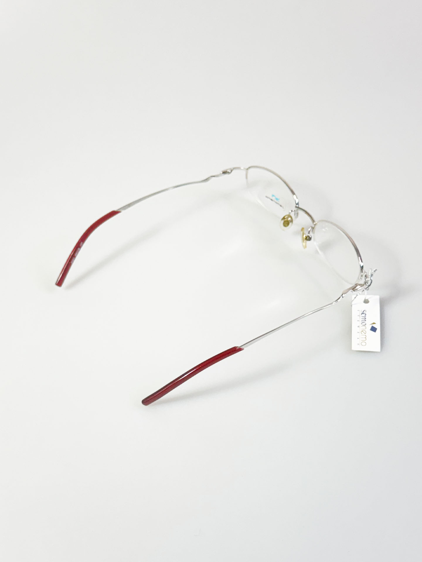 SEMONEMO Silver Slim Square Semi-Rimless Metal Glasses