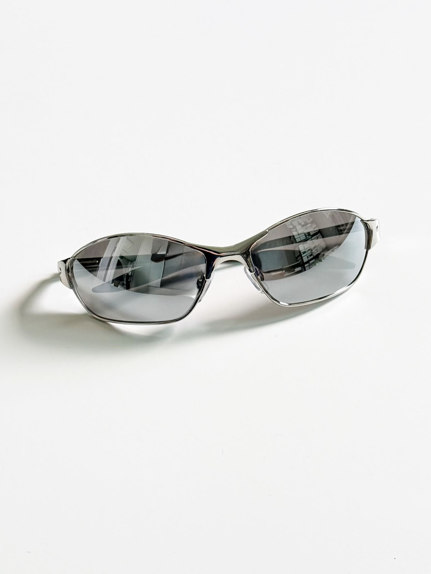 Silver Wraparound Square Metal Mirrored Sunglasses