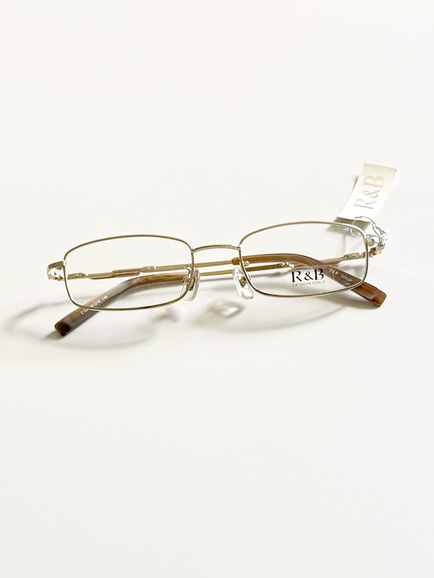 R&B Eyewear Gold Slim Square Metal Glasses