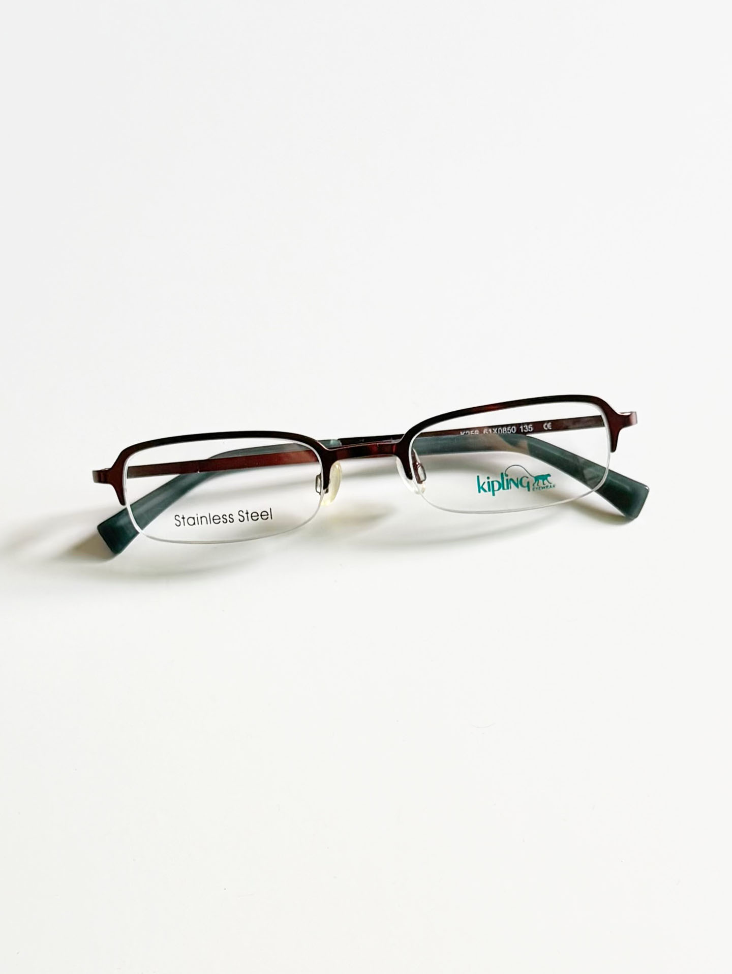Kipling Deep Brown Square Semi-Rimless Metal Frame Glasses