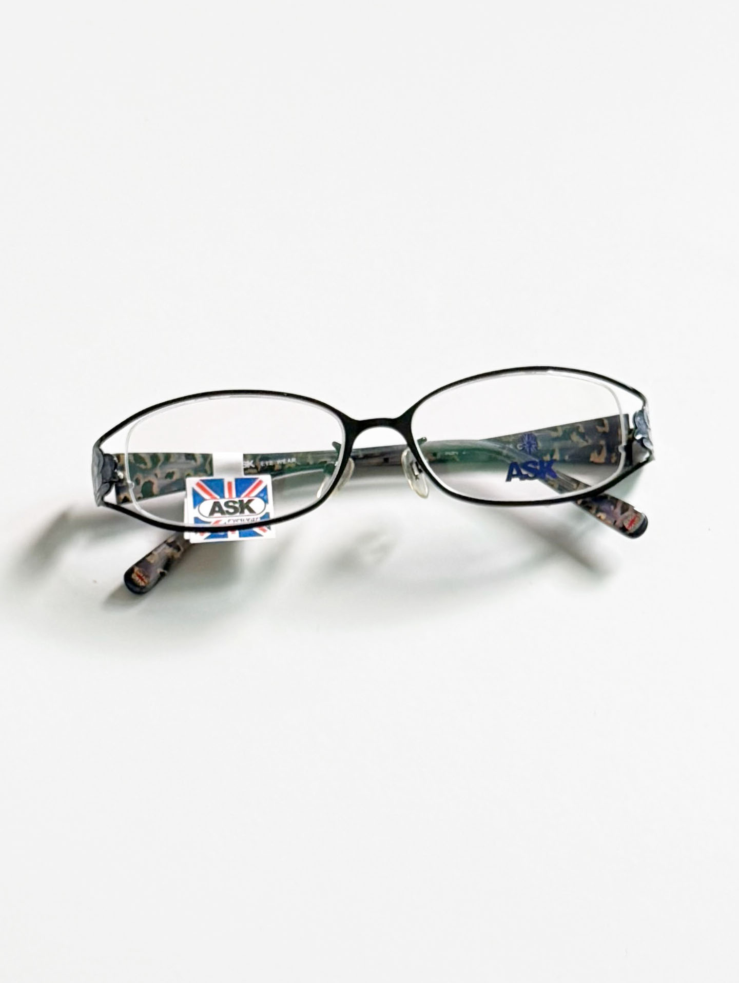 ASK Navy Floral Slim Oval Metal Frame Glasses