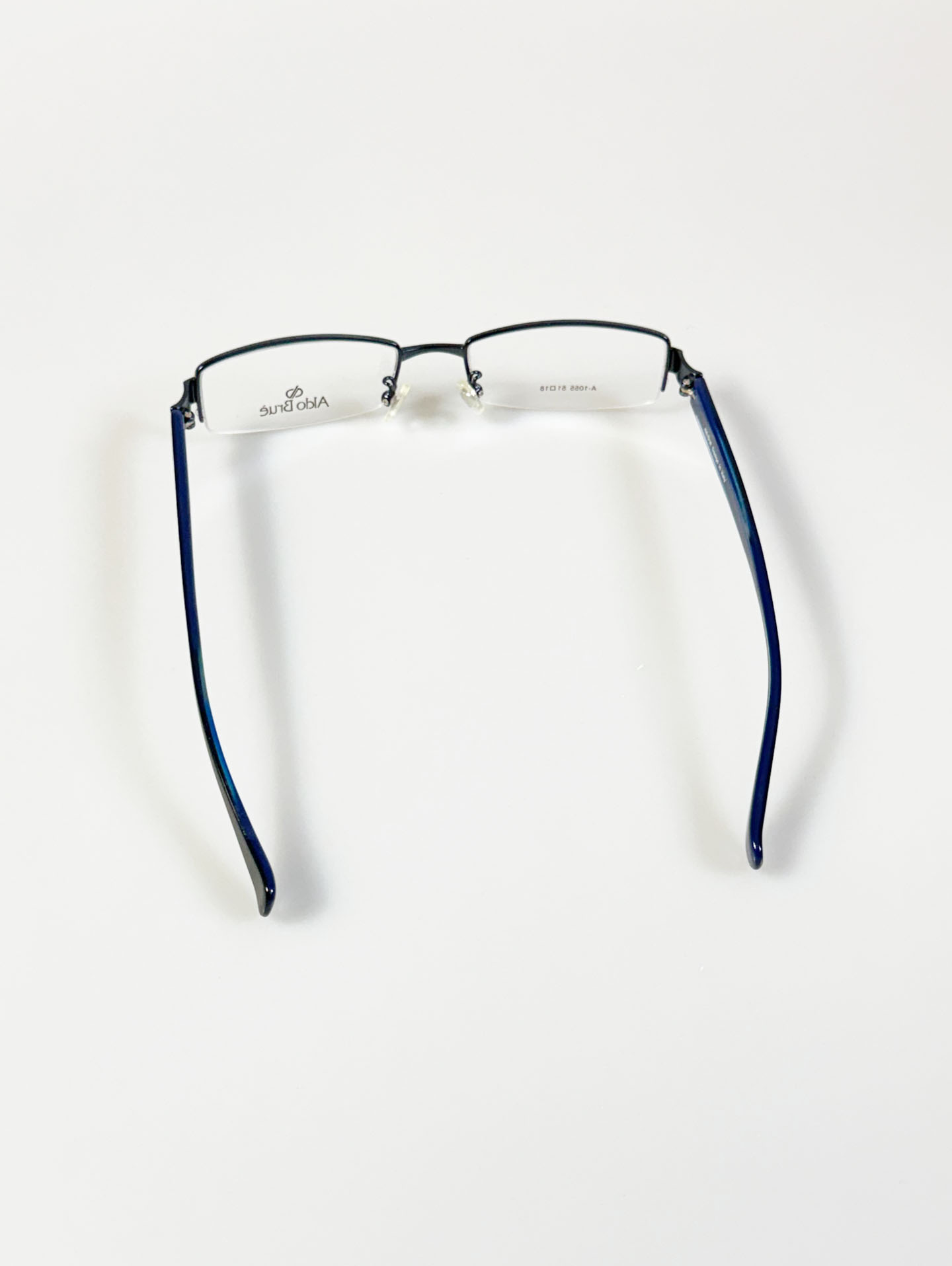 Aldo Brue Semi-Rimless Square Blue Metal Frame Glasses