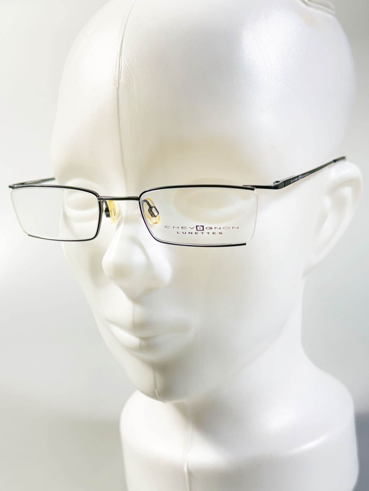 90's CHEVIGNON LUNETTES Black Square Semi-Rimless Metal Glasses