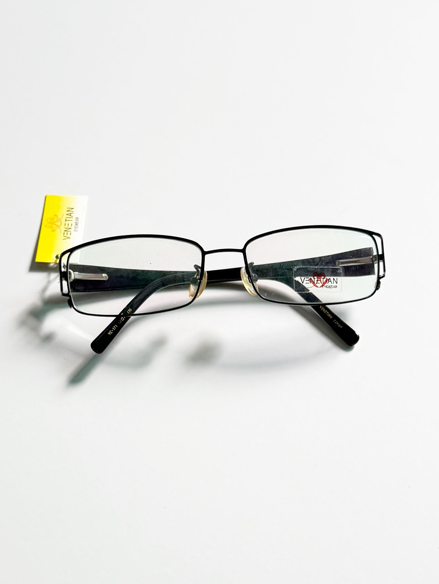 VENETIAN Black Slim Square Metal Frame Glasses