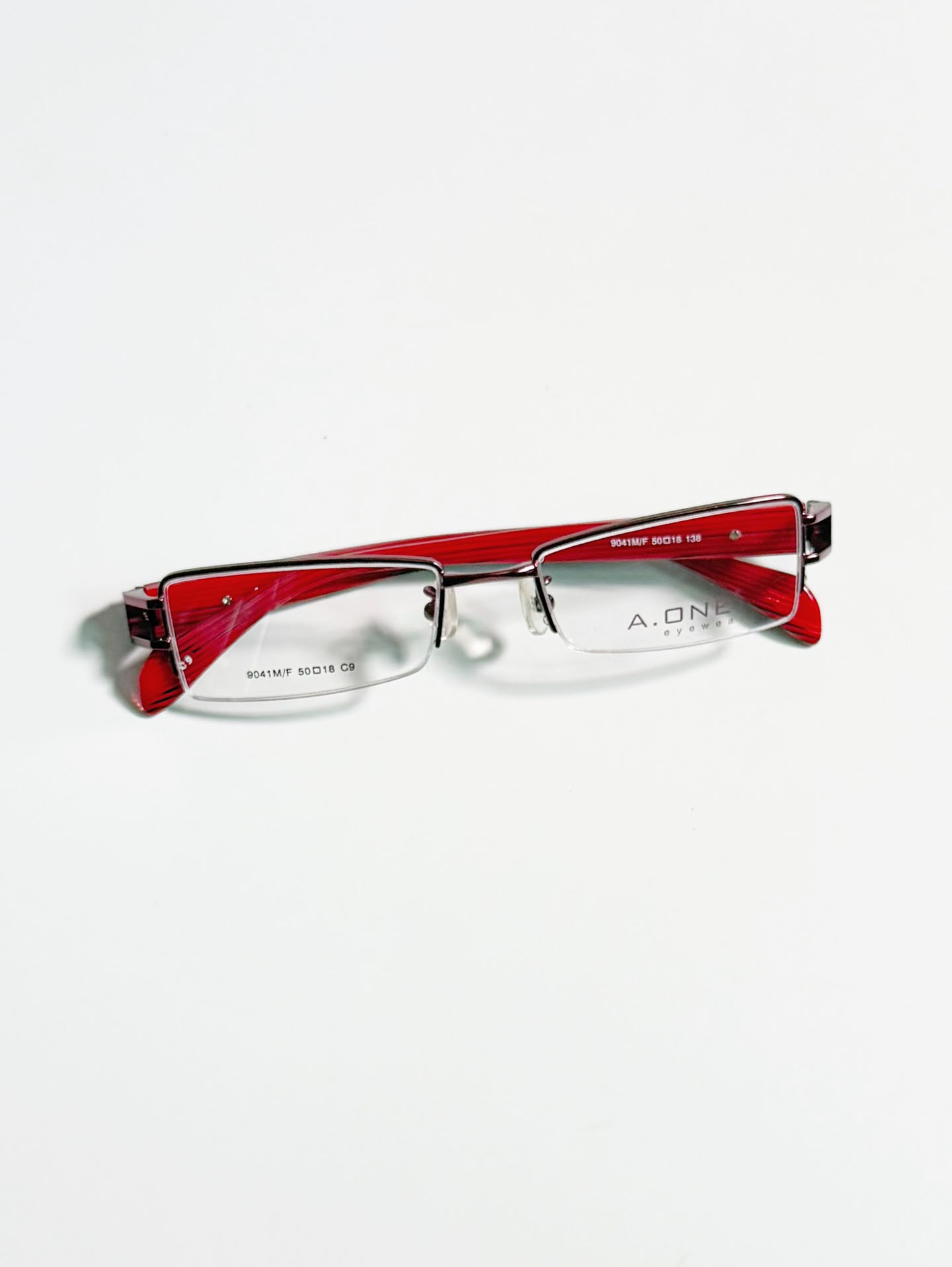 A.ONE Wine Red Half-Rim Square Metal Glasses