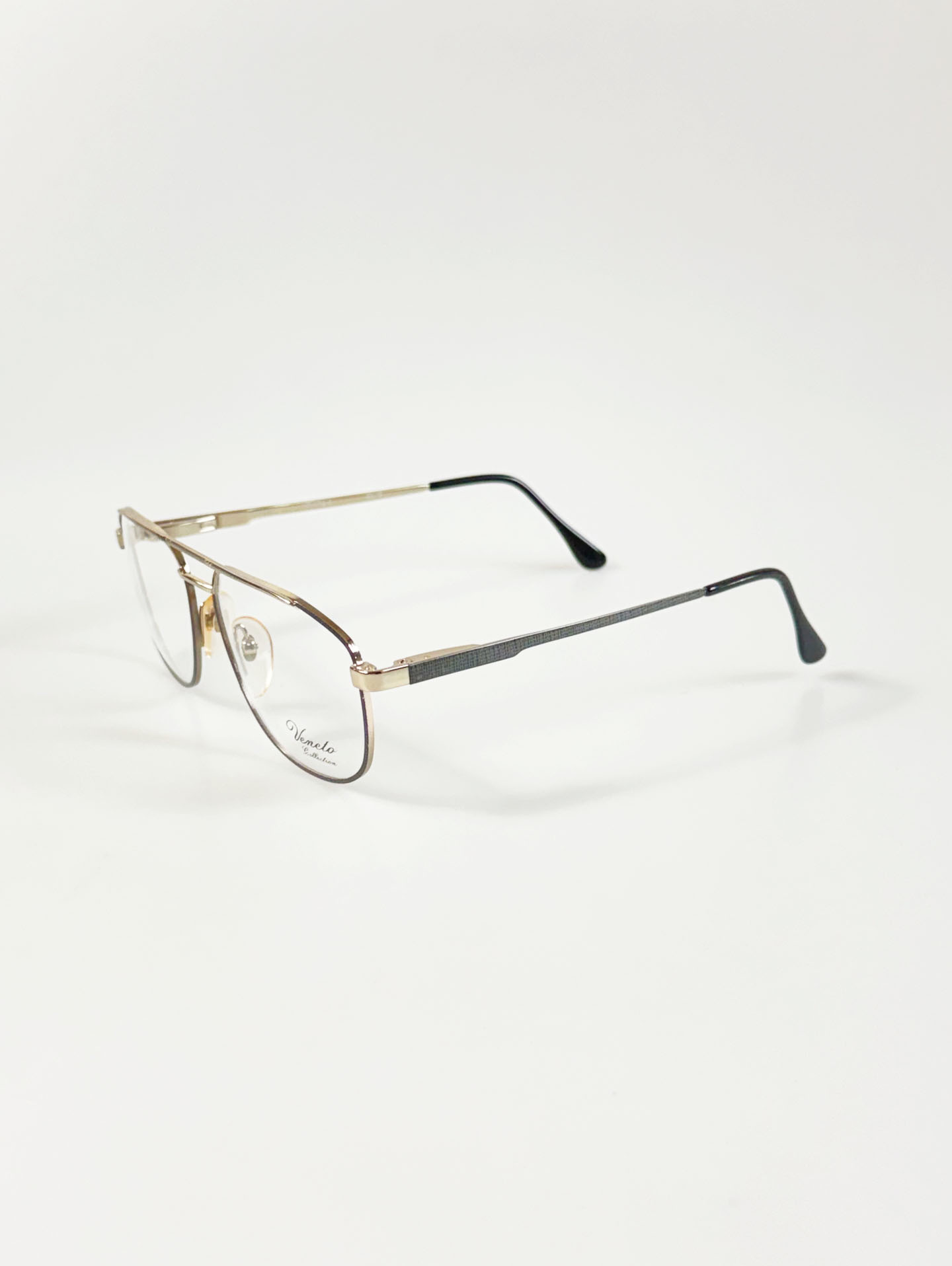 90's Veneto Collection Black & Gold Boeing Square Metal Glasses