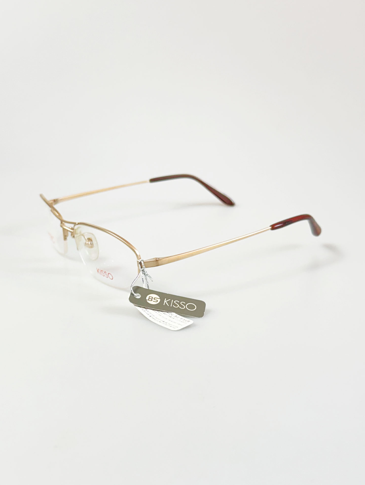 KISSO Gold Beta Titanium Double-Bridge Semi-Rimless Square Frame Glasses