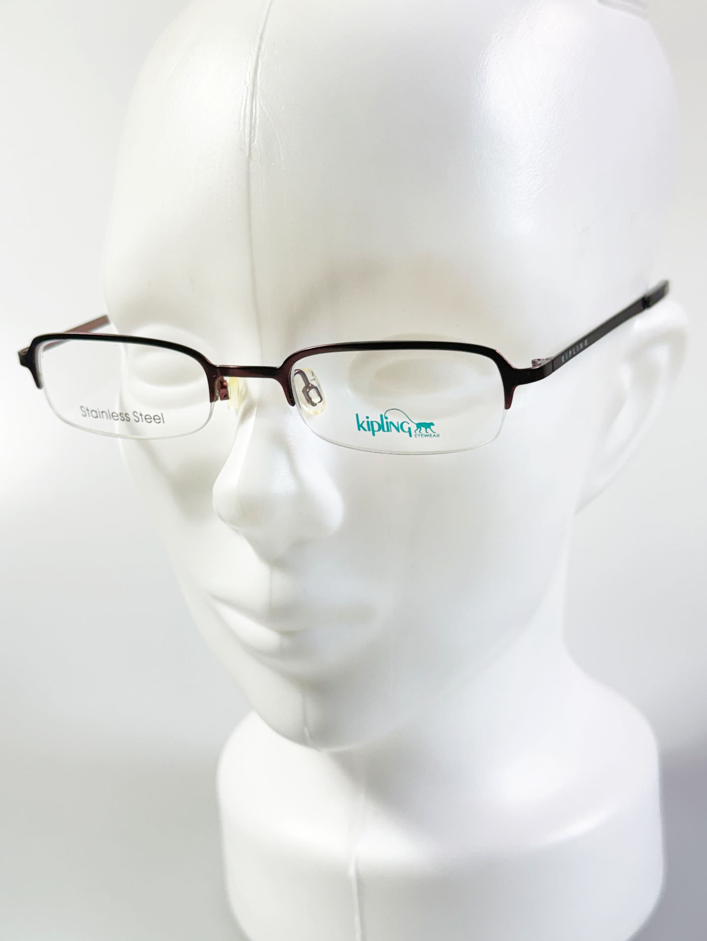 Kipling Deep Brown Square Semi-Rimless Metal Frame Glasses