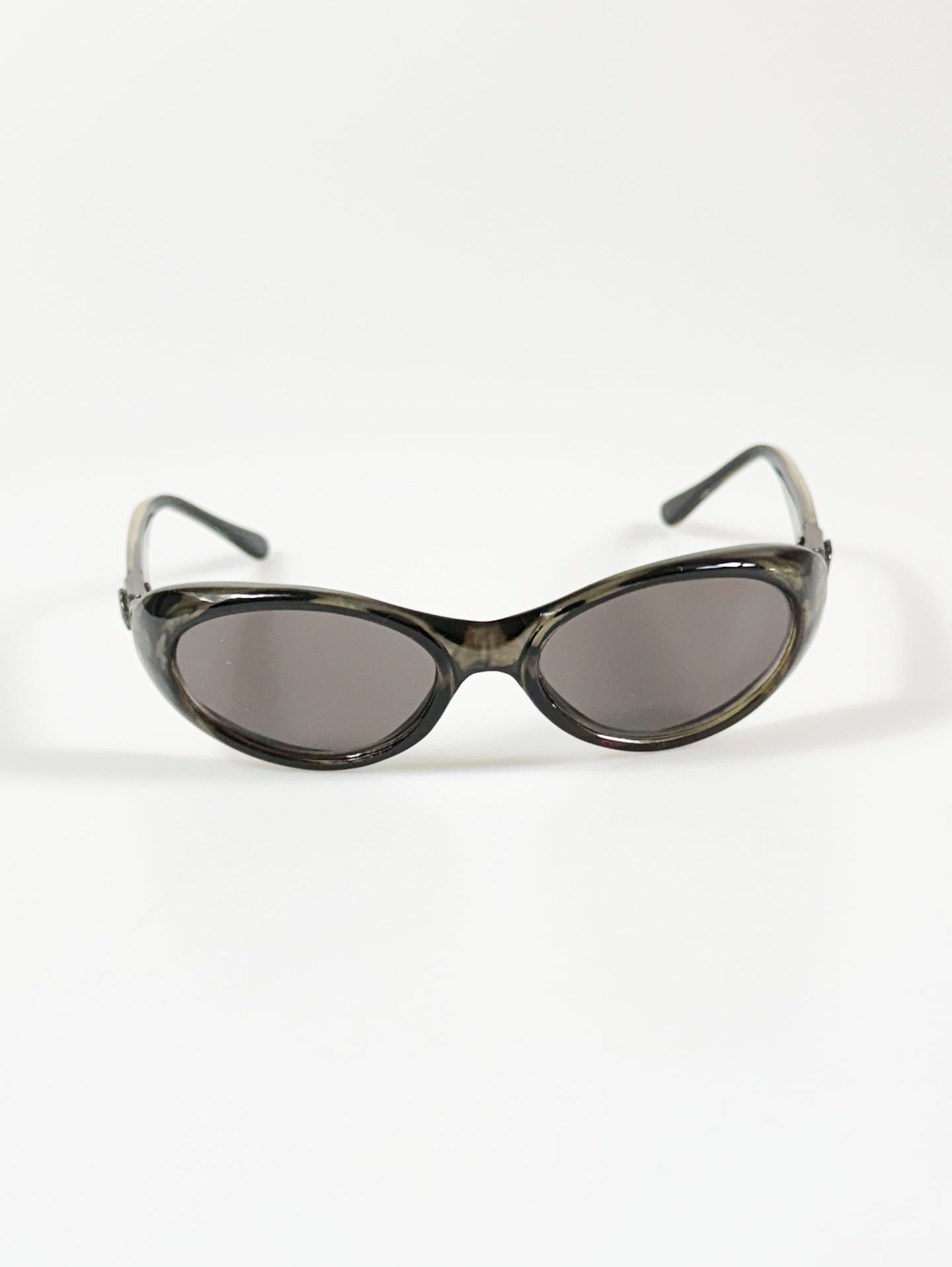 90's ONE LAST KISS Smoke Oval Wrap Acetate Frame Sunglasses