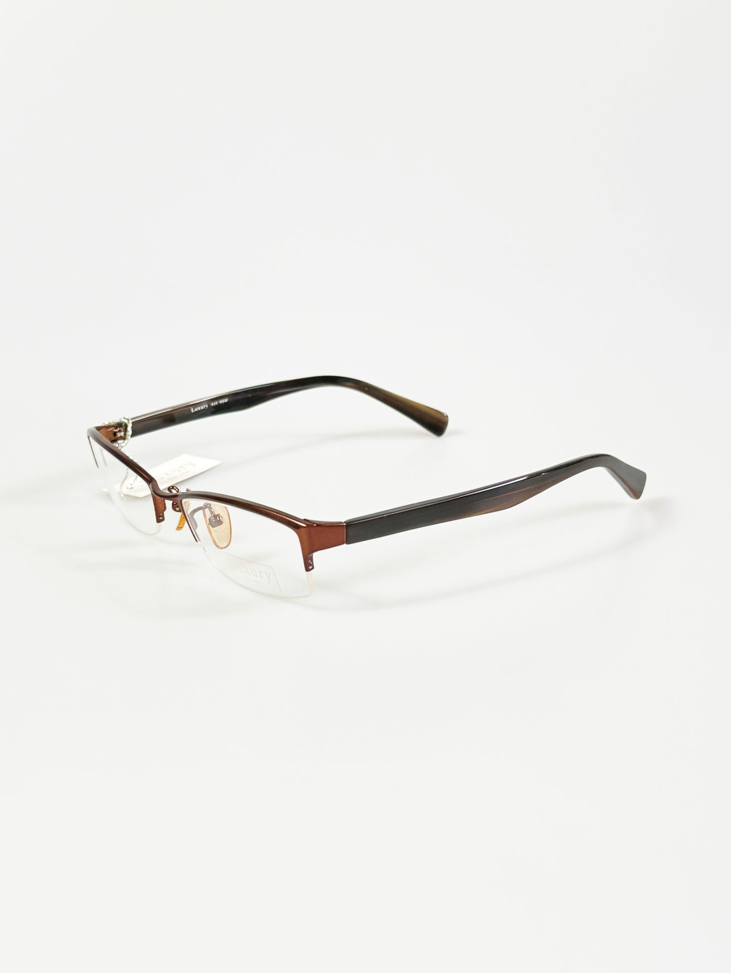 LUXURY Eyewear Brown Square Half-Rim Metal Glasses