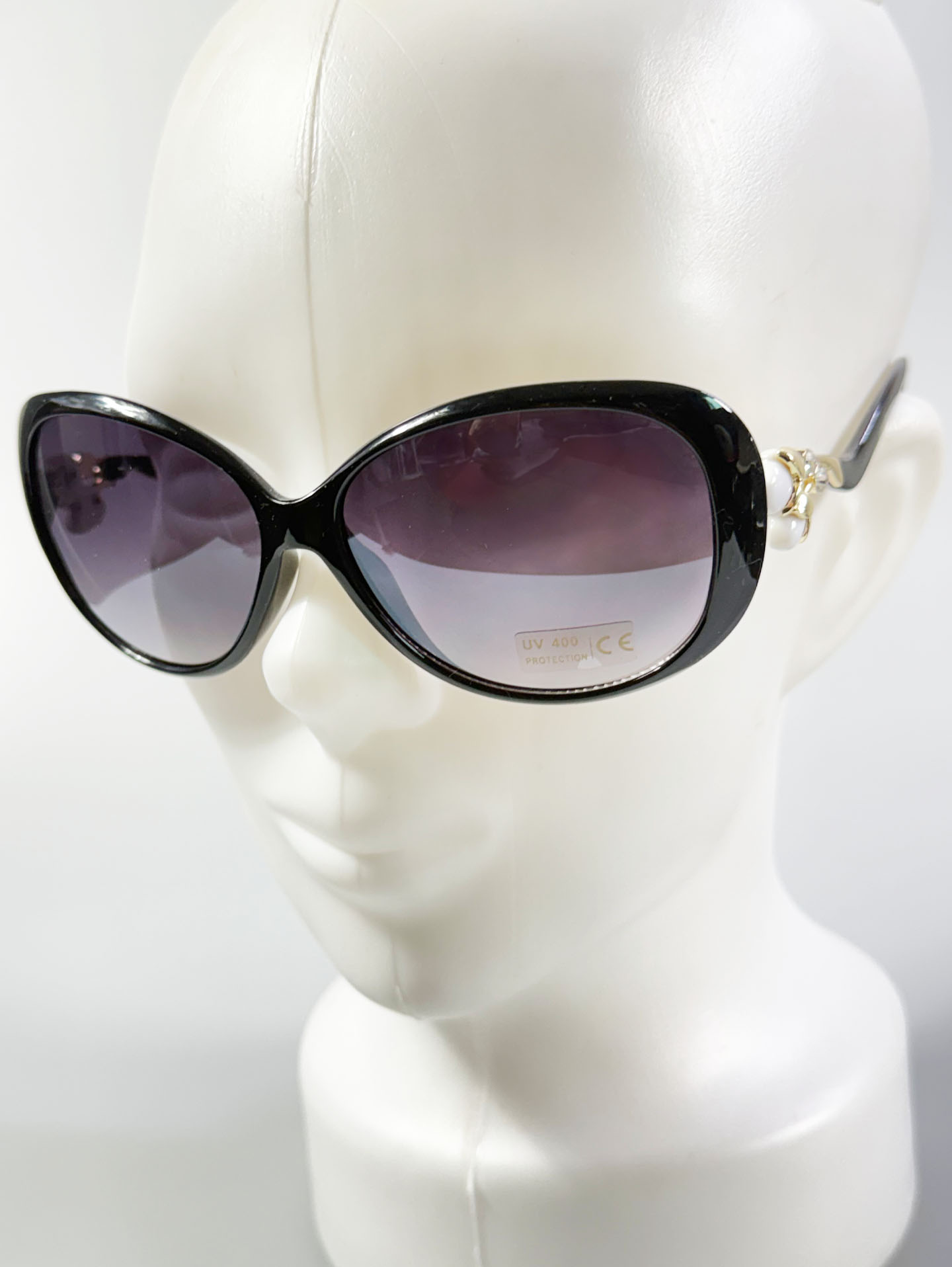 Black Oversized Butterfly Floral Temple Detail Sunglasses