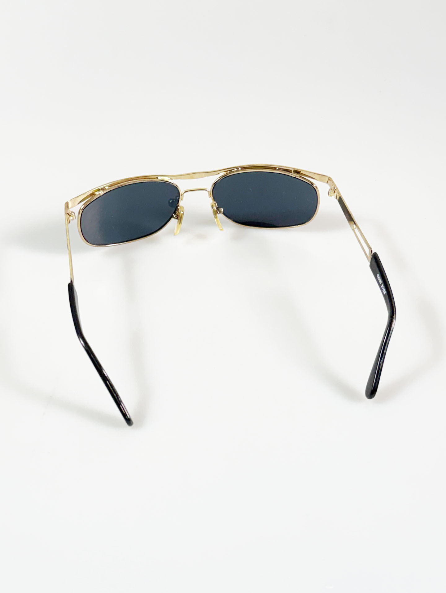 90's CHINI Gold Double Bridge Square Metal Frame Sunglasses