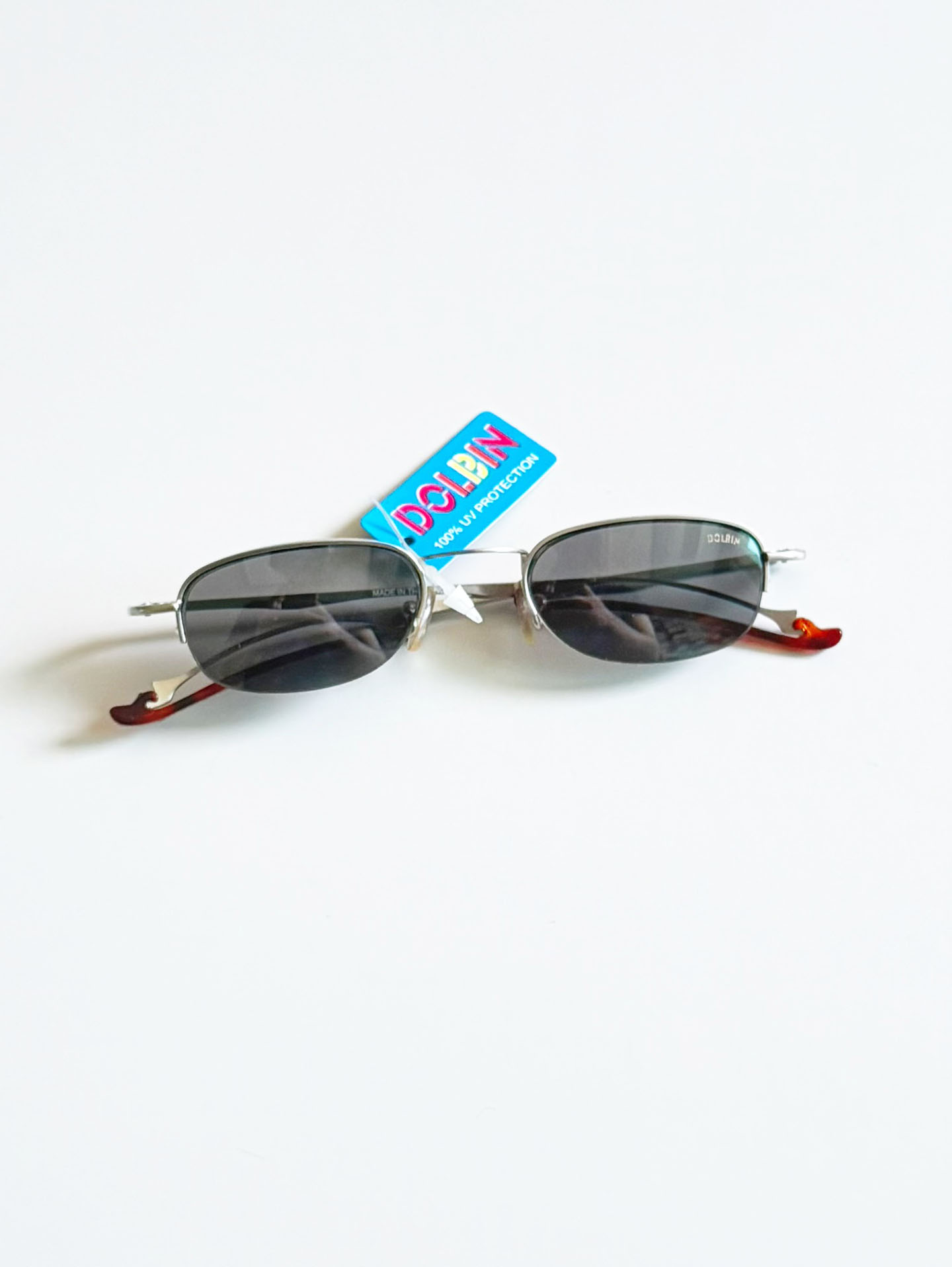 90’s DOLBIN Silver Square Semi-Rimless Metal Frame Sunglasses