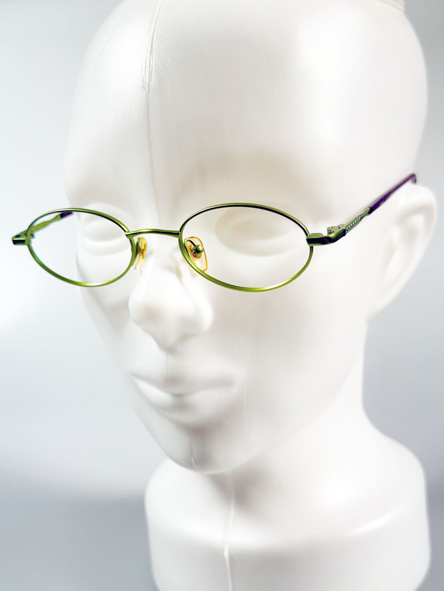90's TORTOISE Forest Green Slim Oval Metal Frame Glasses