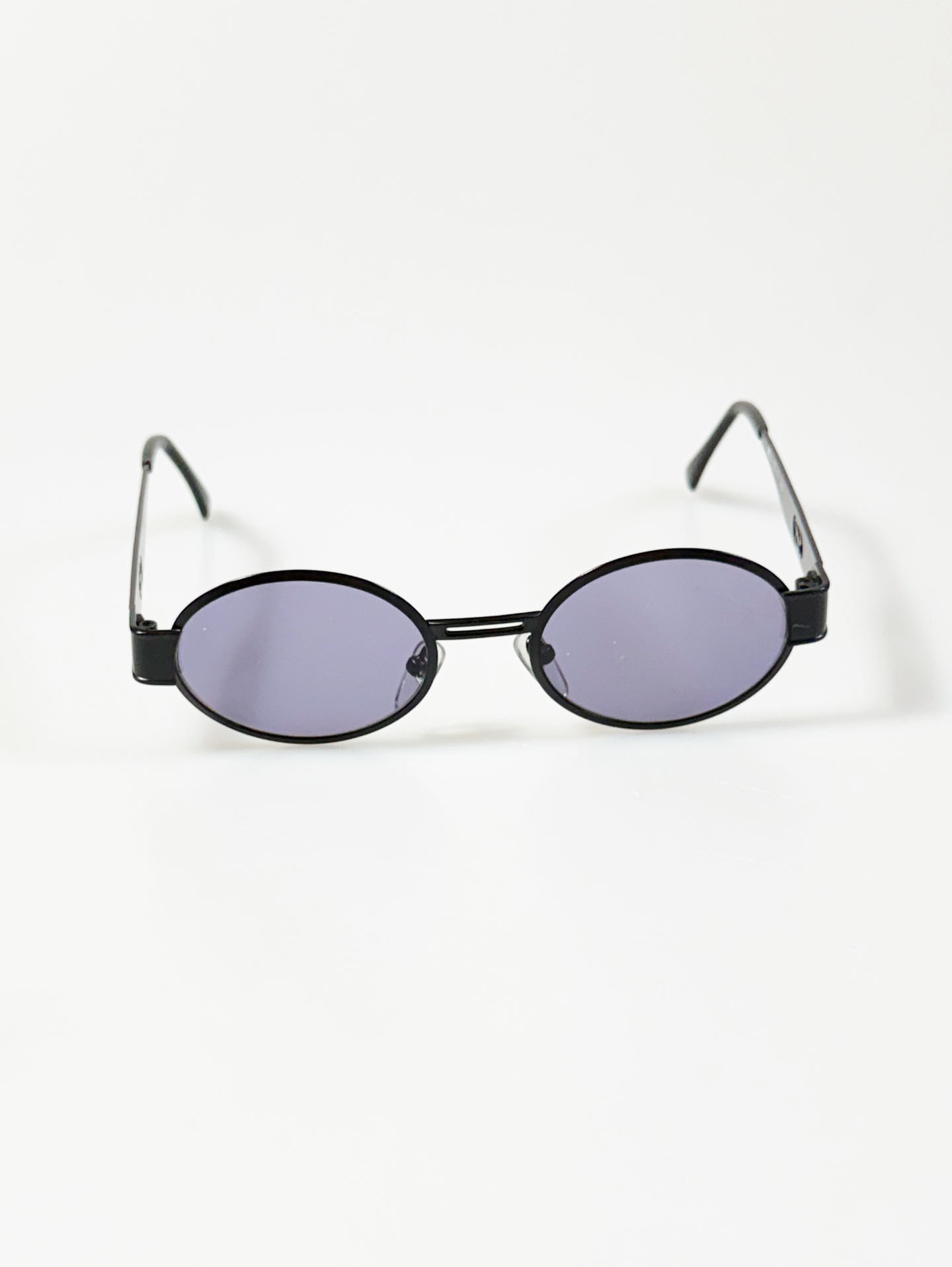 90's BRUNO BASSINI Black Oval Metal Tint Sunglasses