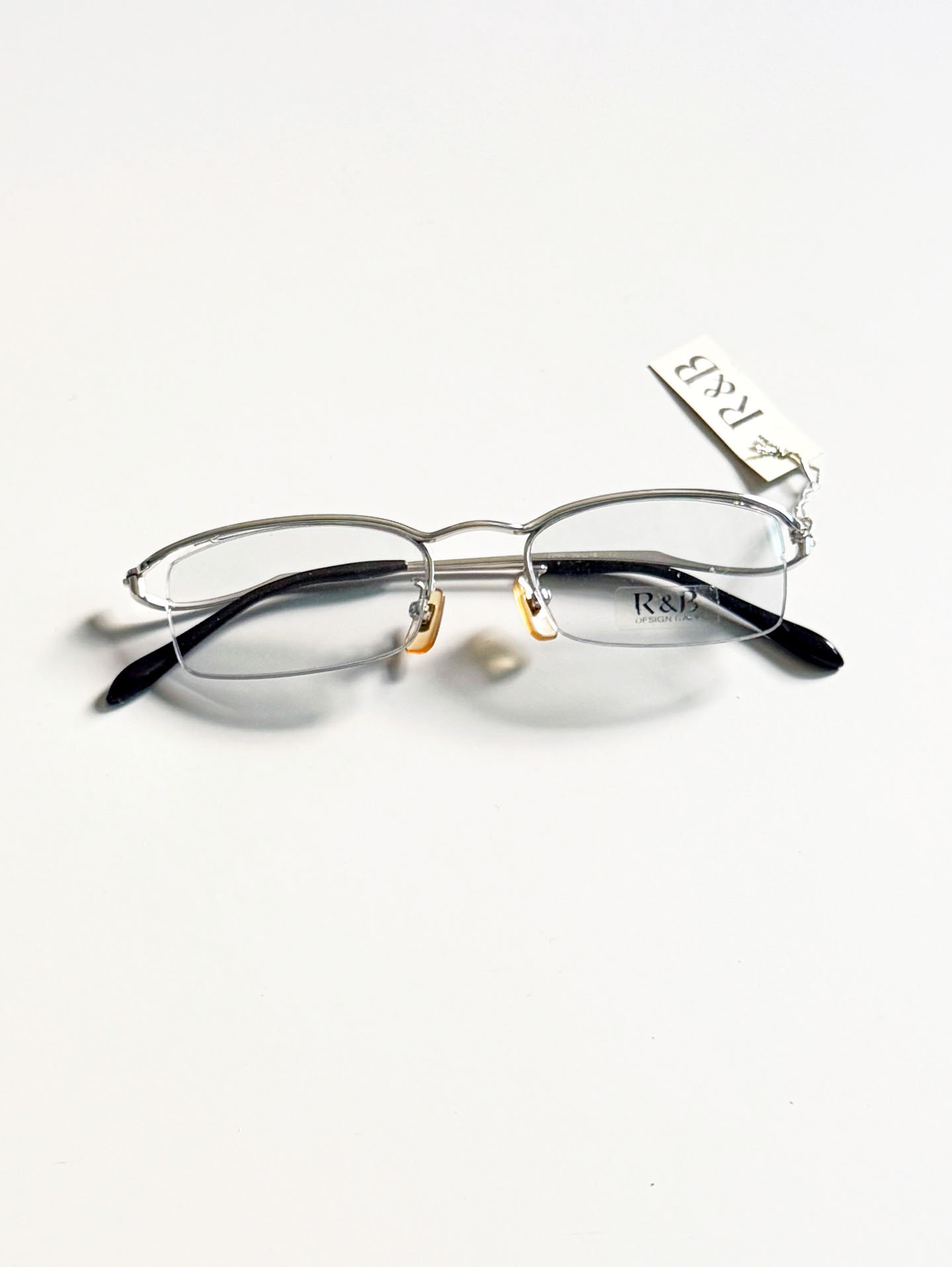 R&B Eyewear Silver Slim Square Semi-Rimless Metal Glasses