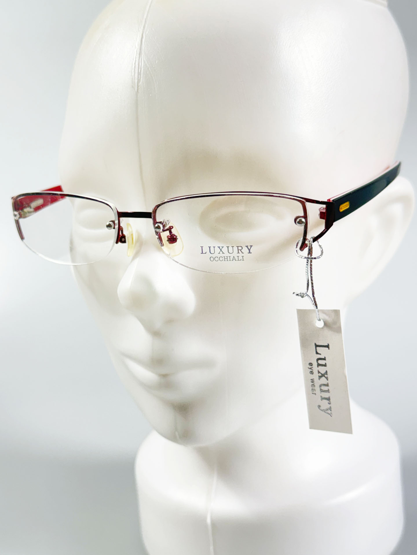 LUXURY EYEWEAR Burgundy Rimless Square Metal Glasses