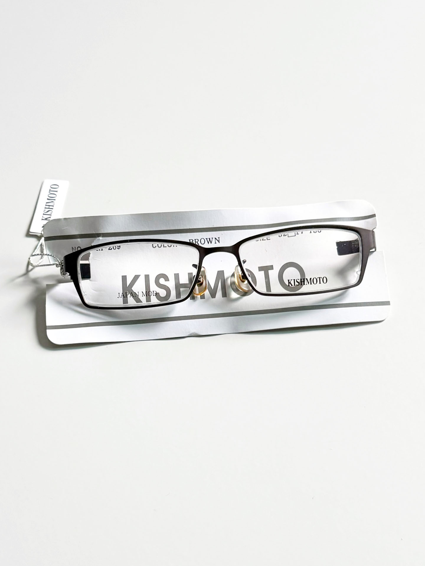 KISHMOTO Japan Dark Brown Slim Square Metal Frame Glasses