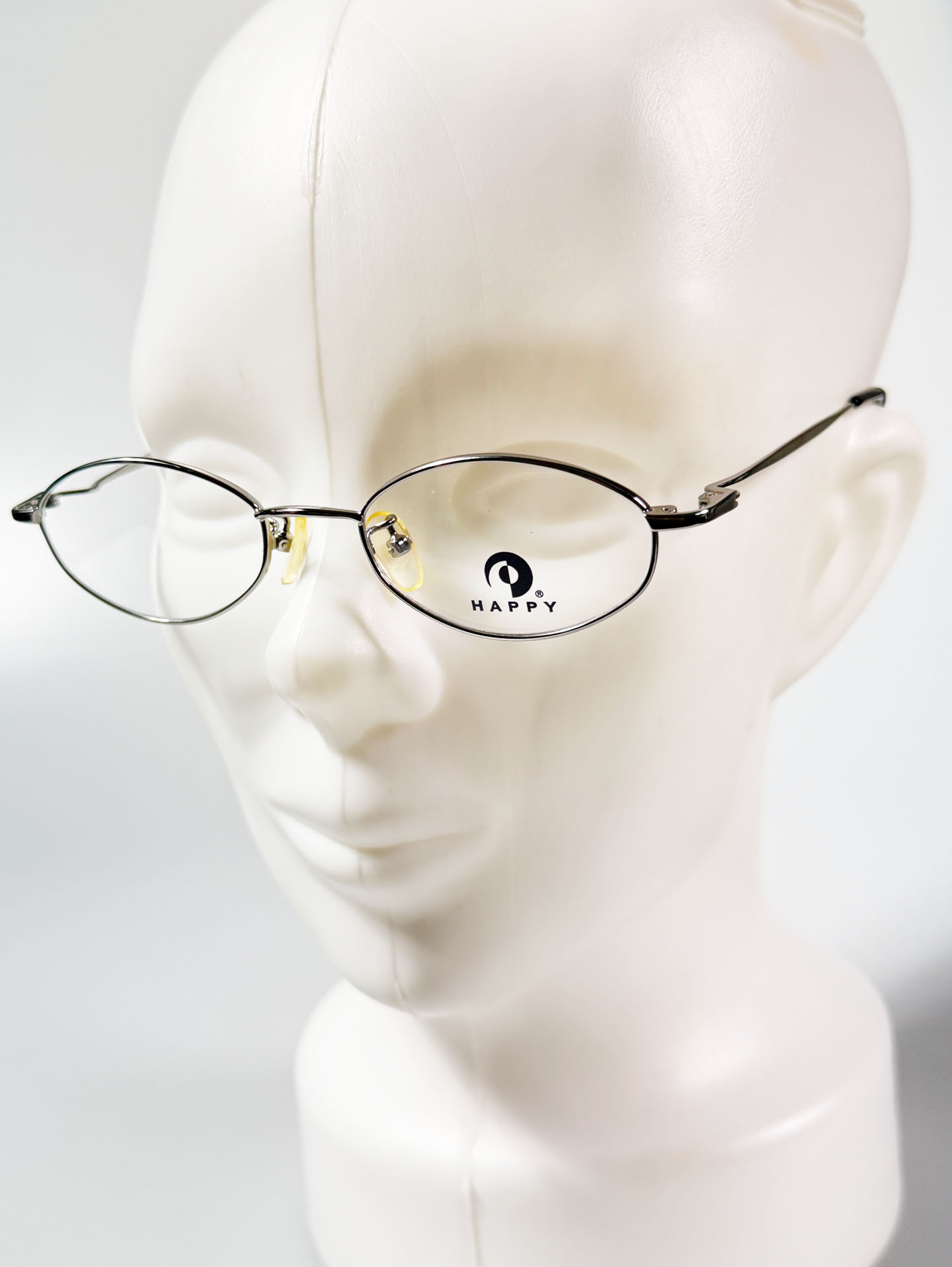 90's HAPPY OPTICAL Silver Slim Oval Metal Frame Glasses