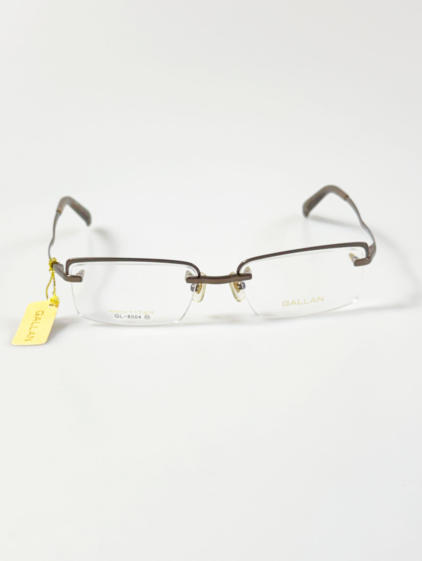 GALLAN Brown Titanium Semi-Rimless Square Frame Glasses