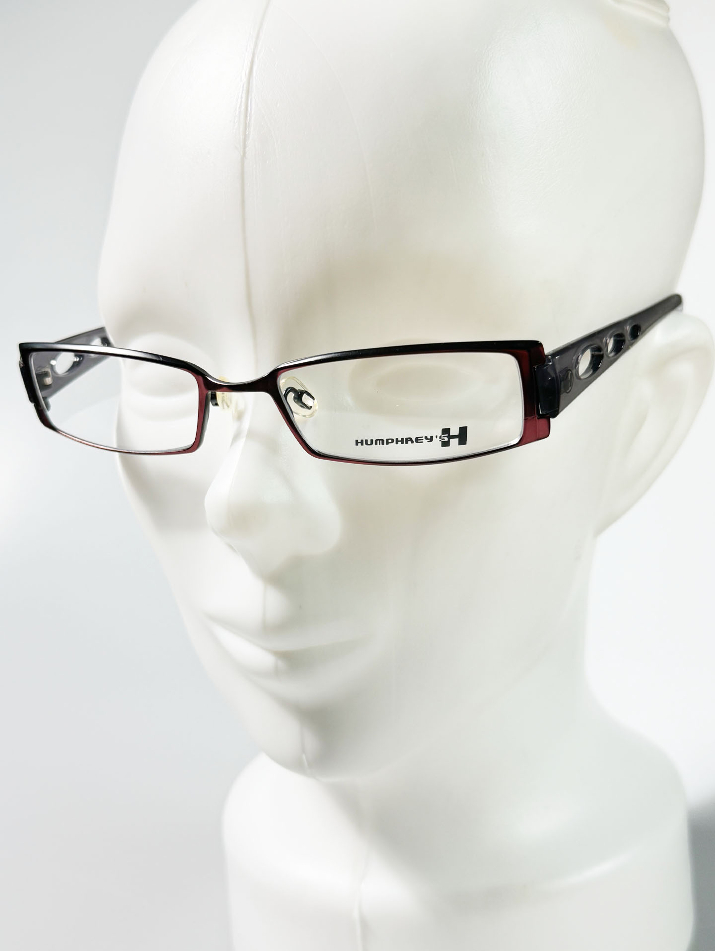 90's HUMPHREY'S Burgundy Cut-Out Slim Square Metal Frame Glasses