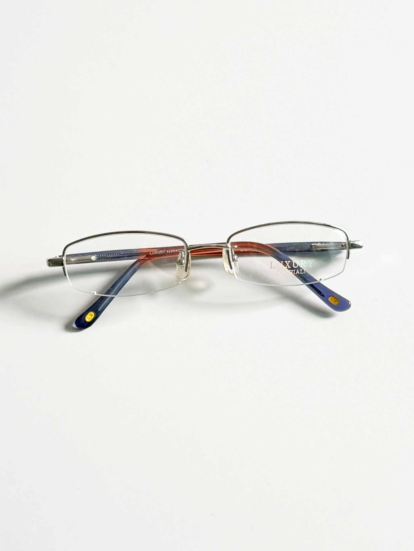 LUXURY Eyewear Silver Half-Rim Metal Glasses
