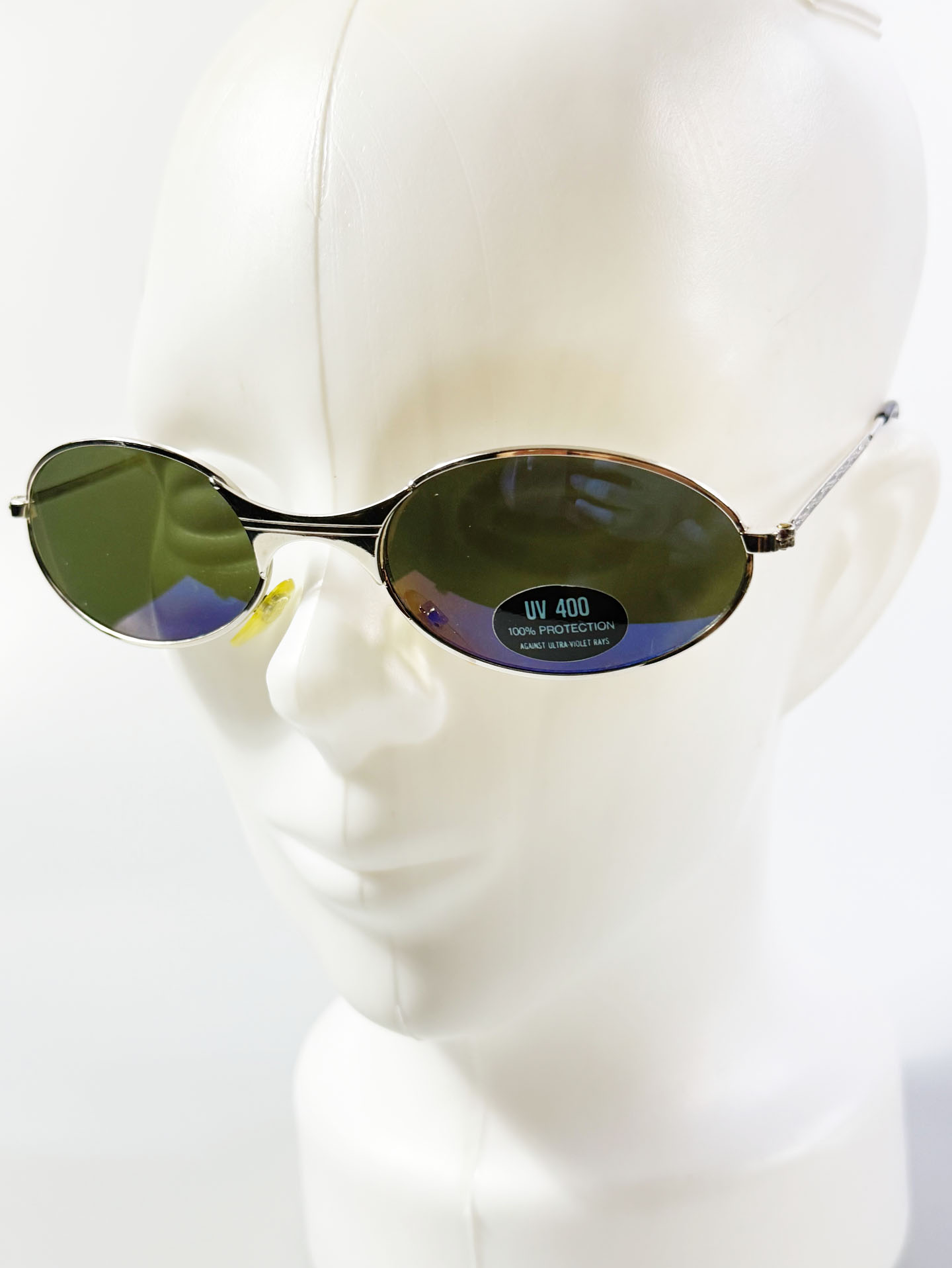 90's Silver Slim Oval Metal Sunglasses