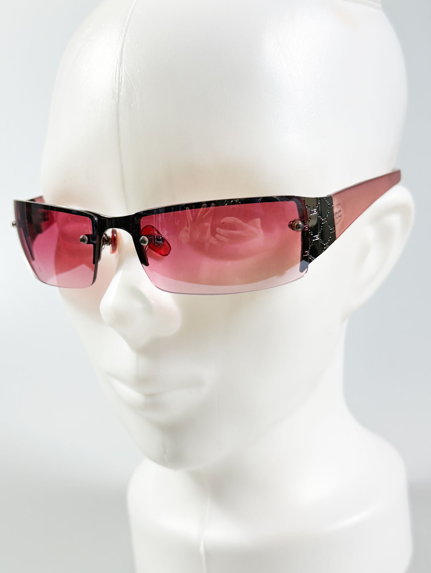 Rimless Wide Square Metal Frame Tint Sunglasses